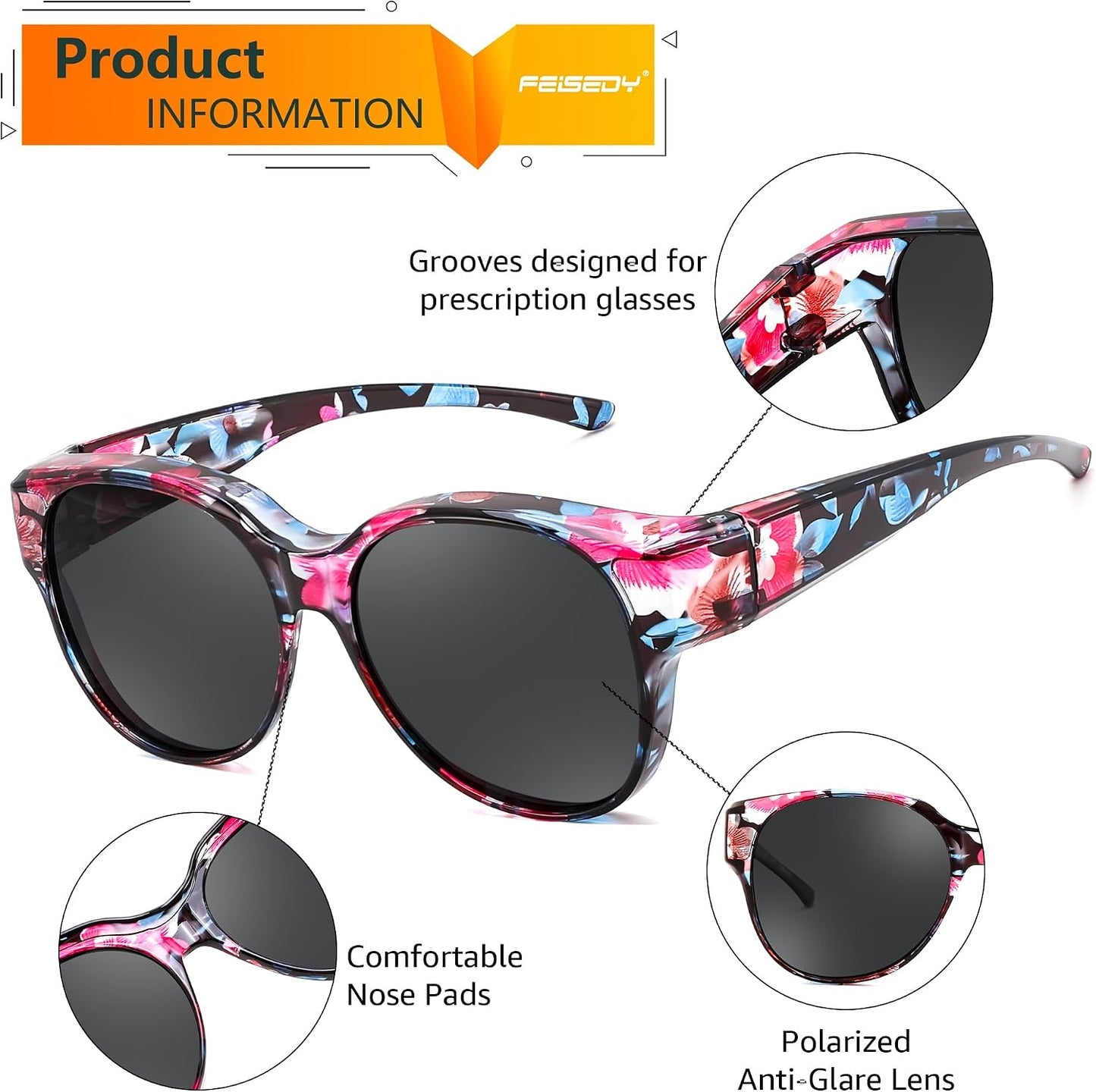 商品图片 51 | B0FRRT5Z37 | FEISEDY Fit Over Glasses Polarized Sunglasses, UV400 Protection for Driving & Outdoor Activities B0328