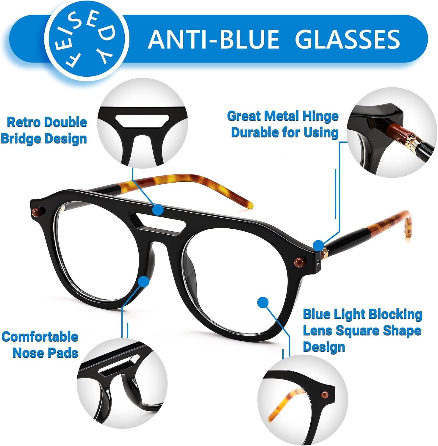 商品图片 19 | B0CJMDW1B6 | FEISEDY 70s Aviator Blue Light Blocking Glasses Square Pilot Frame Anti Glare Computer Glasses Women Men B0052