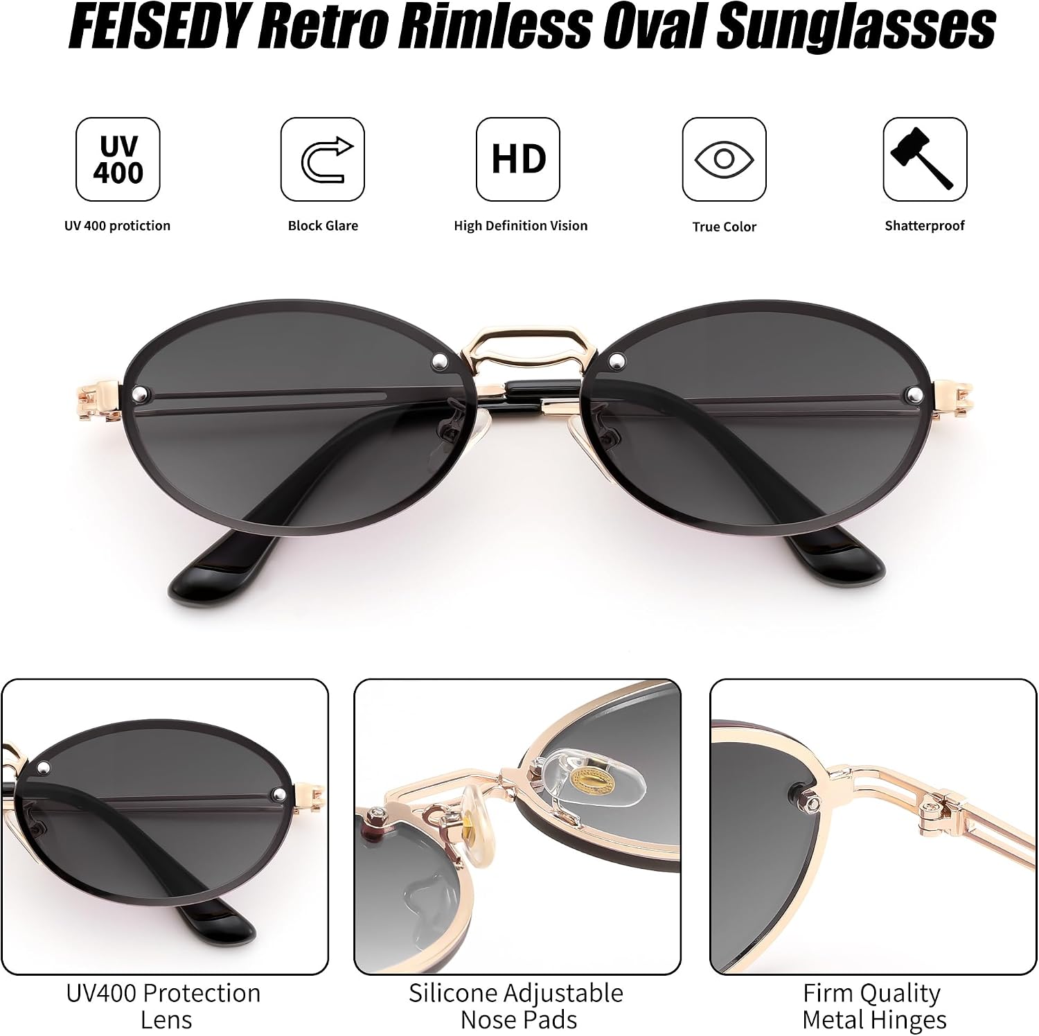 商品图片 12 | B0DGPQ2BTK | FEISEDY Retro Oval Sunglasses for Women Men Trendy Sun Glasses Classic Metal Shades UV400 Protection B0245