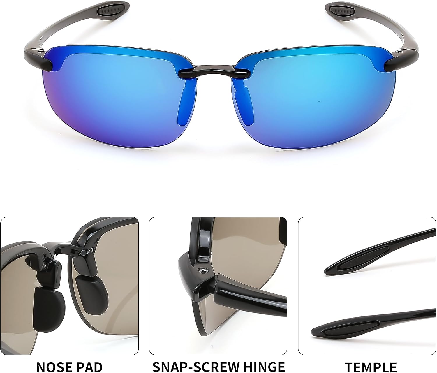 商品图片 16 | B0FY1FT8ZN | FEISEDY Sports Sunglasses for Men Women TR90 Rimless Frame for Running Fishing Driving B0349
