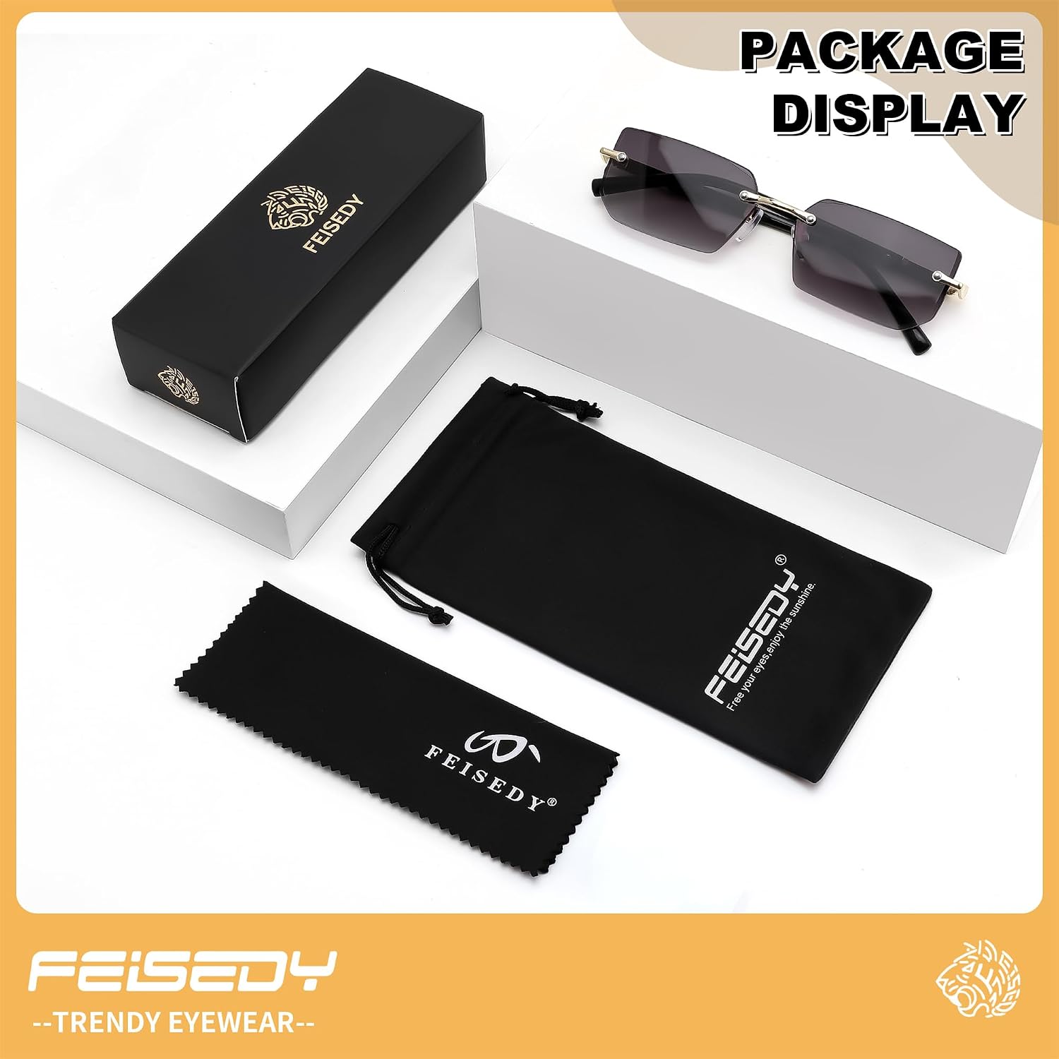 商品图片 49 | B0CY2Q4VW1 | FEISEDY Rimless Sunglasses Y2K Retro Small Narrow Rectangle Shades B2643