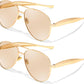 2pack(gold/Champagne+gold/Champagne) / 60 Millimeters | B0FKMKSYKC | FEISEDY Oversized Aviator Sunglasses Women Men - Retro Gold Metal Chunky Frame, UV400 for Driving & Daily Wear B0311