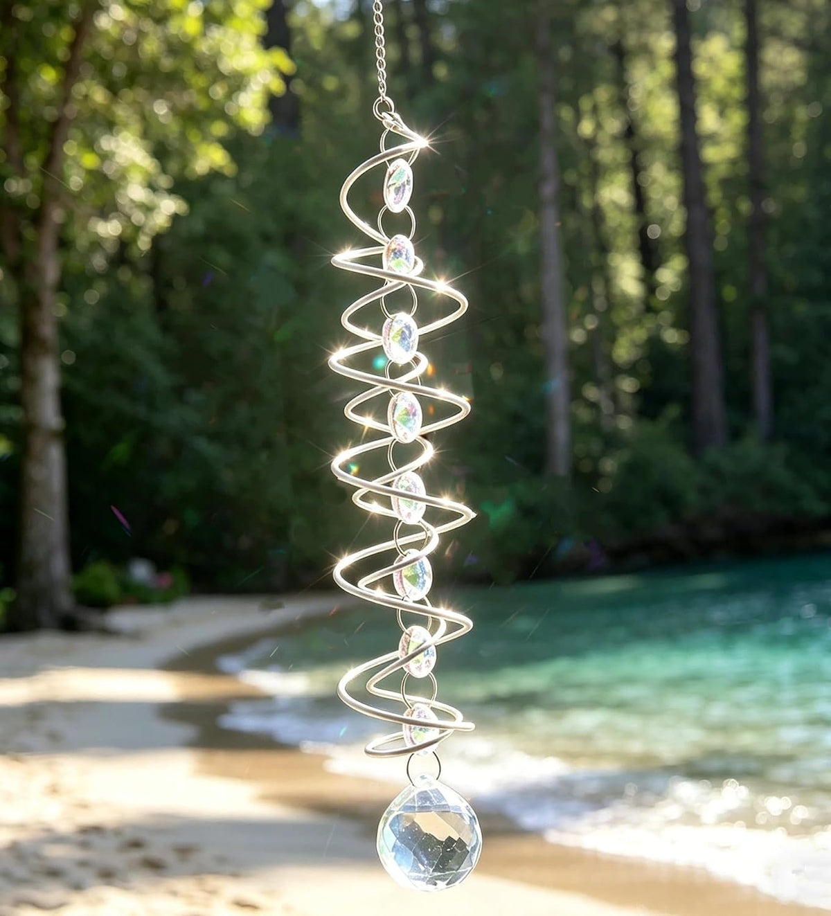 商品图片 5 | B0GZVH6566 | Clear Crystal Sun Catcher Spiral Wind Spinner, Hanging Rainbow Maker Prism for Window Home Garden Decor