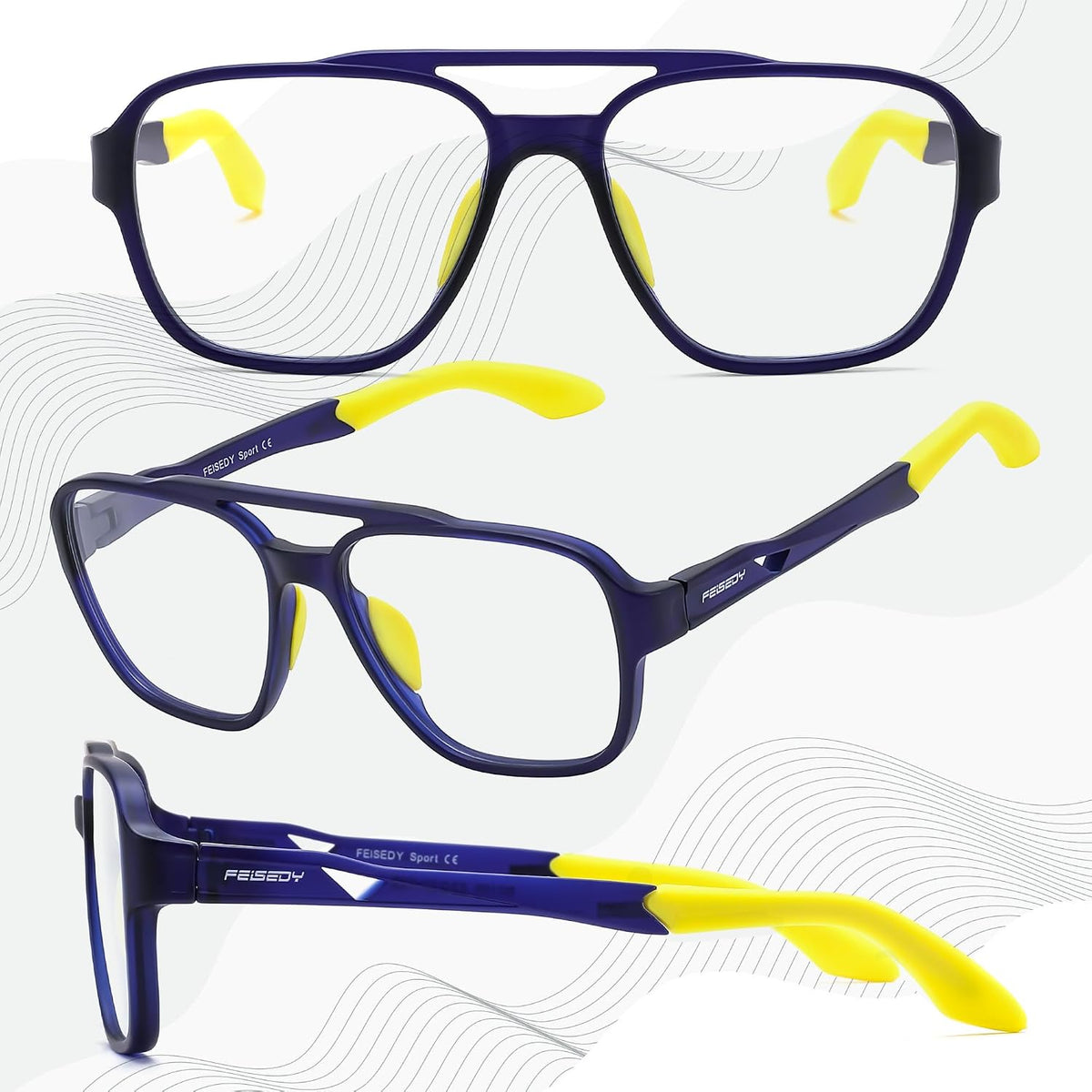 ÉÌƷͼƬ 13 | B0DR831C71 | FEISEDY Sports Blue Light Glasses for Men Lightweight Anti Slip Running Cycling Square Glasses Computer Eyeglasses B0156