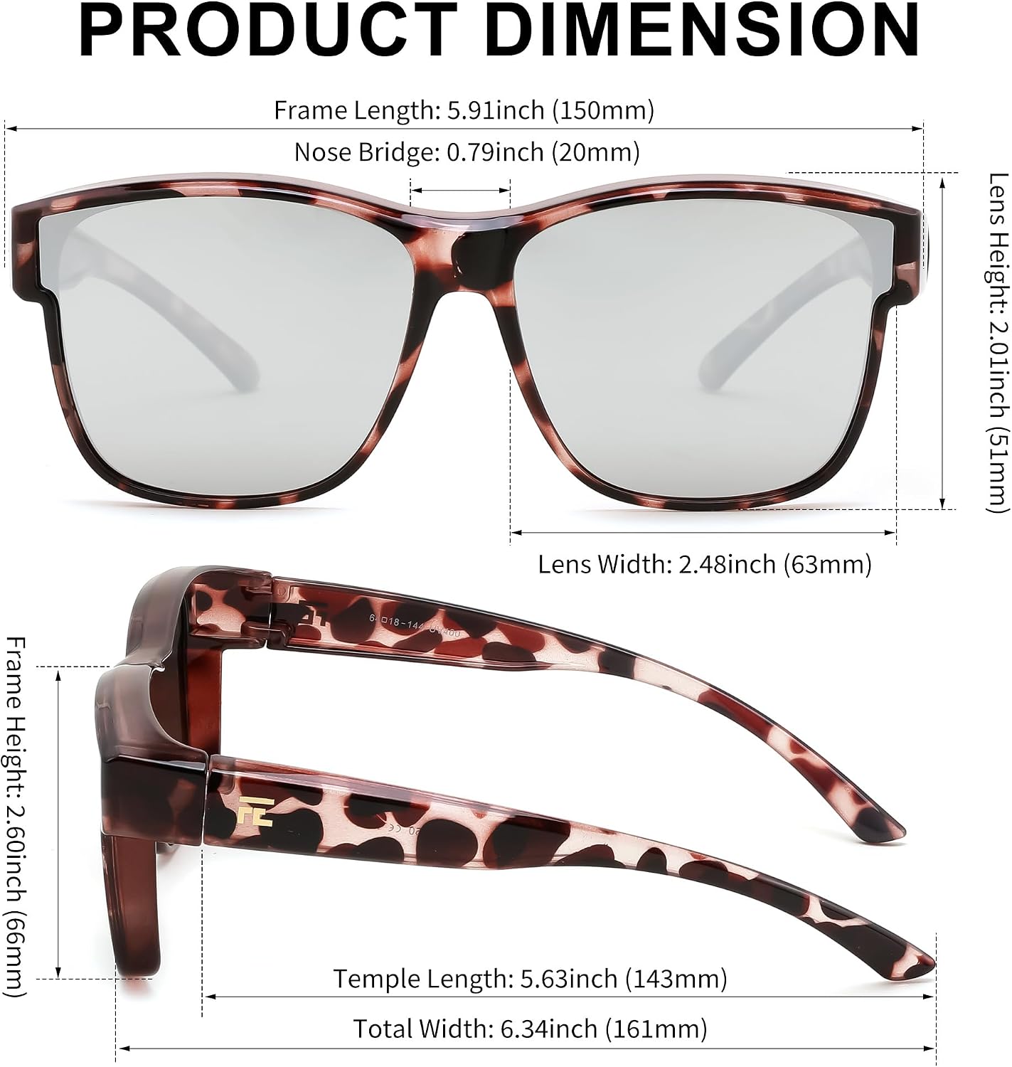 商品图片 5 | B0GQH1CMTJ | FEISEDY Fit Over Glasses Polarized Sunglasses Oversized Square UV400 B0250