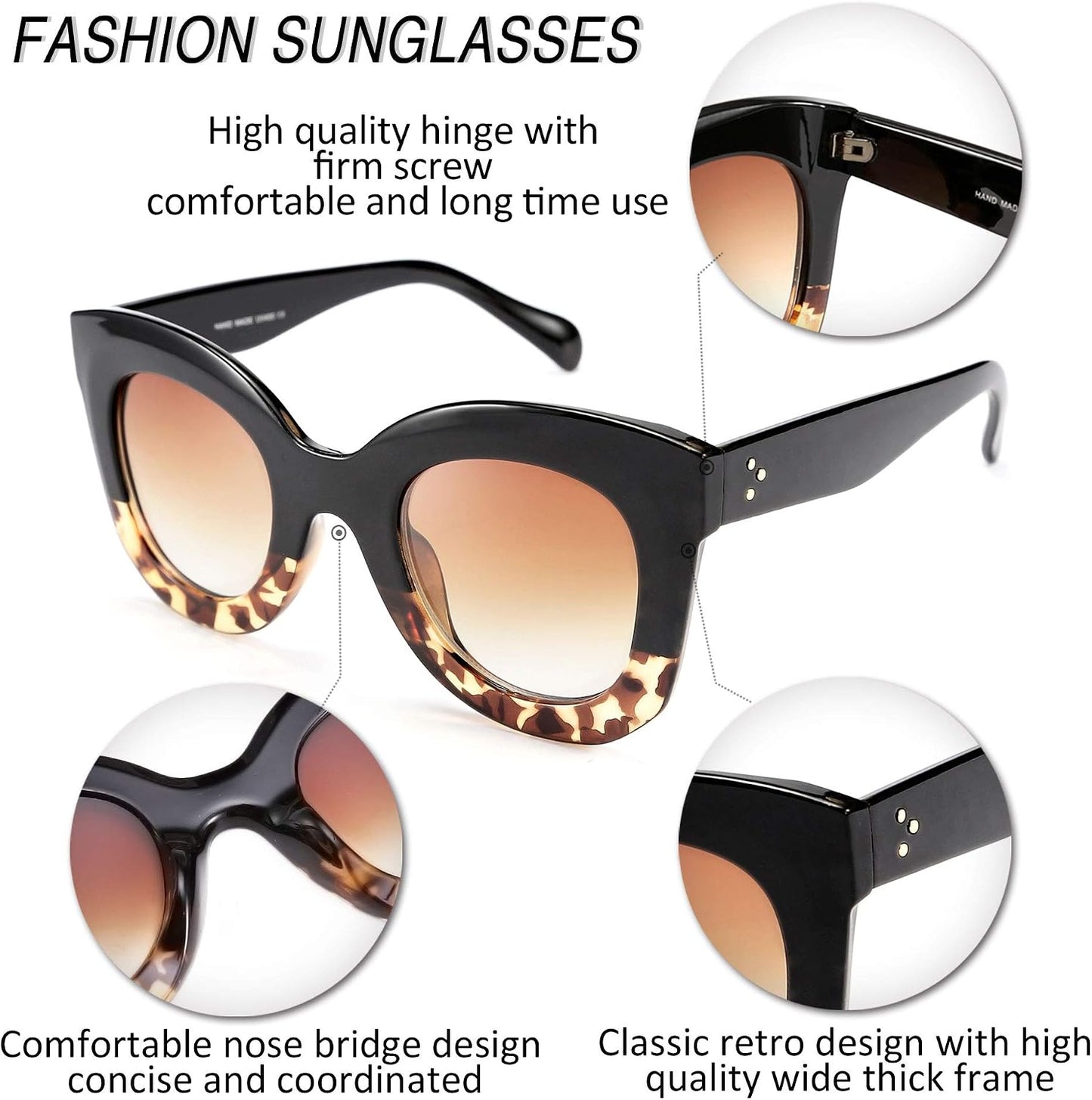 商品图片 16 | B083TZVTXV | FEISEDY Retro Oversized Square Horn Sunglasses Semi Cat Eye Butterfly Glass Big Thick Bold Frame B2572