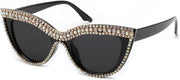 Black Colored Diamond / 51 Millimeters | B0CP1YK6Y8 | FEISEDY Oversized Women Cat Eye Rhinestone Sunglasses Costume Party B2360