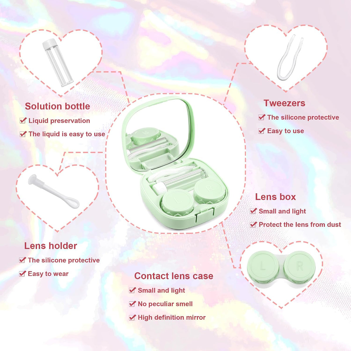 商品图片 2 | B0CND2TZC4 | FEISEDY Portable Cute Contact Lens Case Remover Tool With Mirror Tweezers Kit for Women and Girl B0081