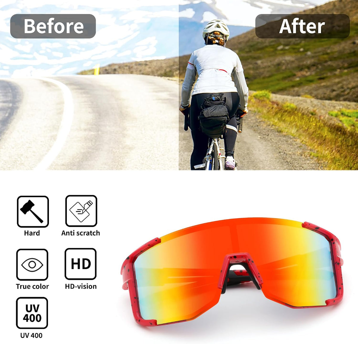 ÉÌƷͼƬ 20 | B0DK3GLVV6 | FEISEDY Cycling Glasses Sports Sunglasses for Men Women, Lightweight TR90 Frame UV400 MTB Running Fishing Baseball B0224