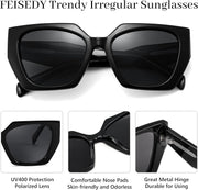 ÉÌƷͼƬ 37 | B0CNCTSQ2Z | FEISEDY Trendy Polarized Sunglasses, Oversized Irregular TR Frame for Women Men, Retro Shades UV400 B0016