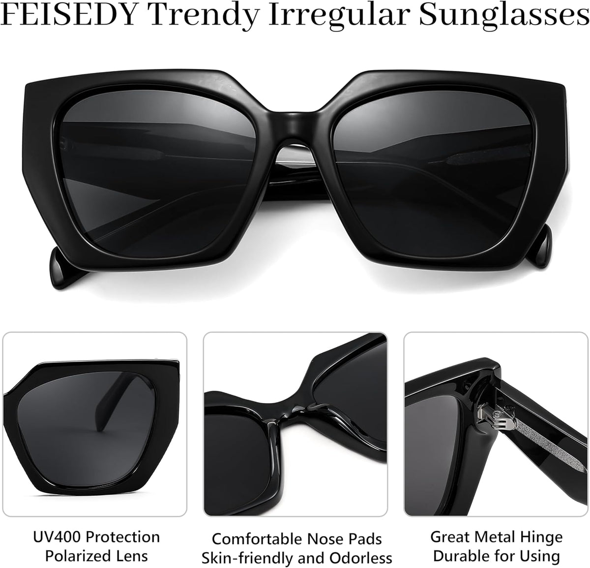 ÉÌƷͼƬ 37 | B0CNCTSQ2Z | FEISEDY Trendy Polarized Sunglasses, Oversized Irregular TR Frame for Women Men, Retro Shades UV400 B0016