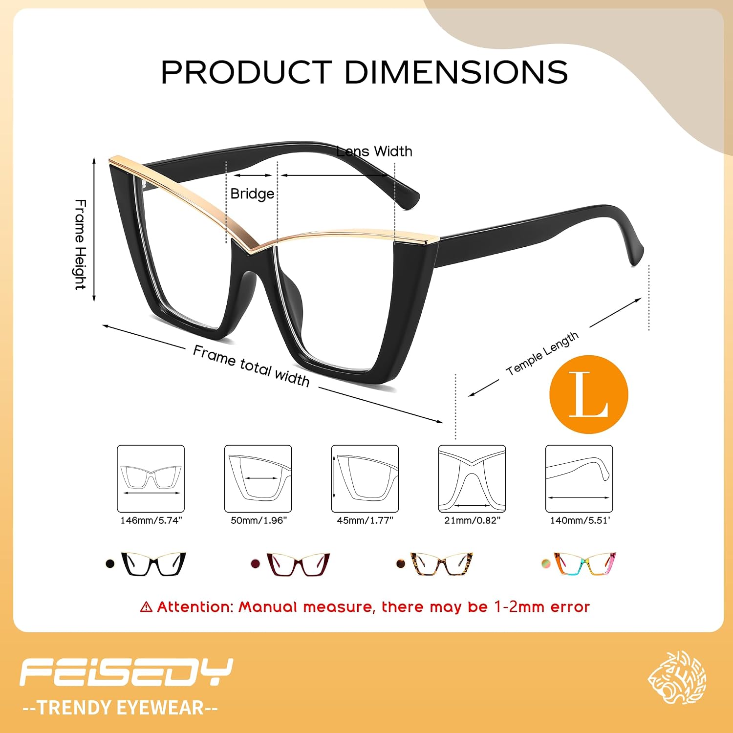 商品图片 7 | B0DGX4KTLX | FEISEDY Fashion Cat Eye Blue Light Blocking Glasses for Women Fake Retro Eyeglasses Oversized Stylish Eyewear Frame B0240