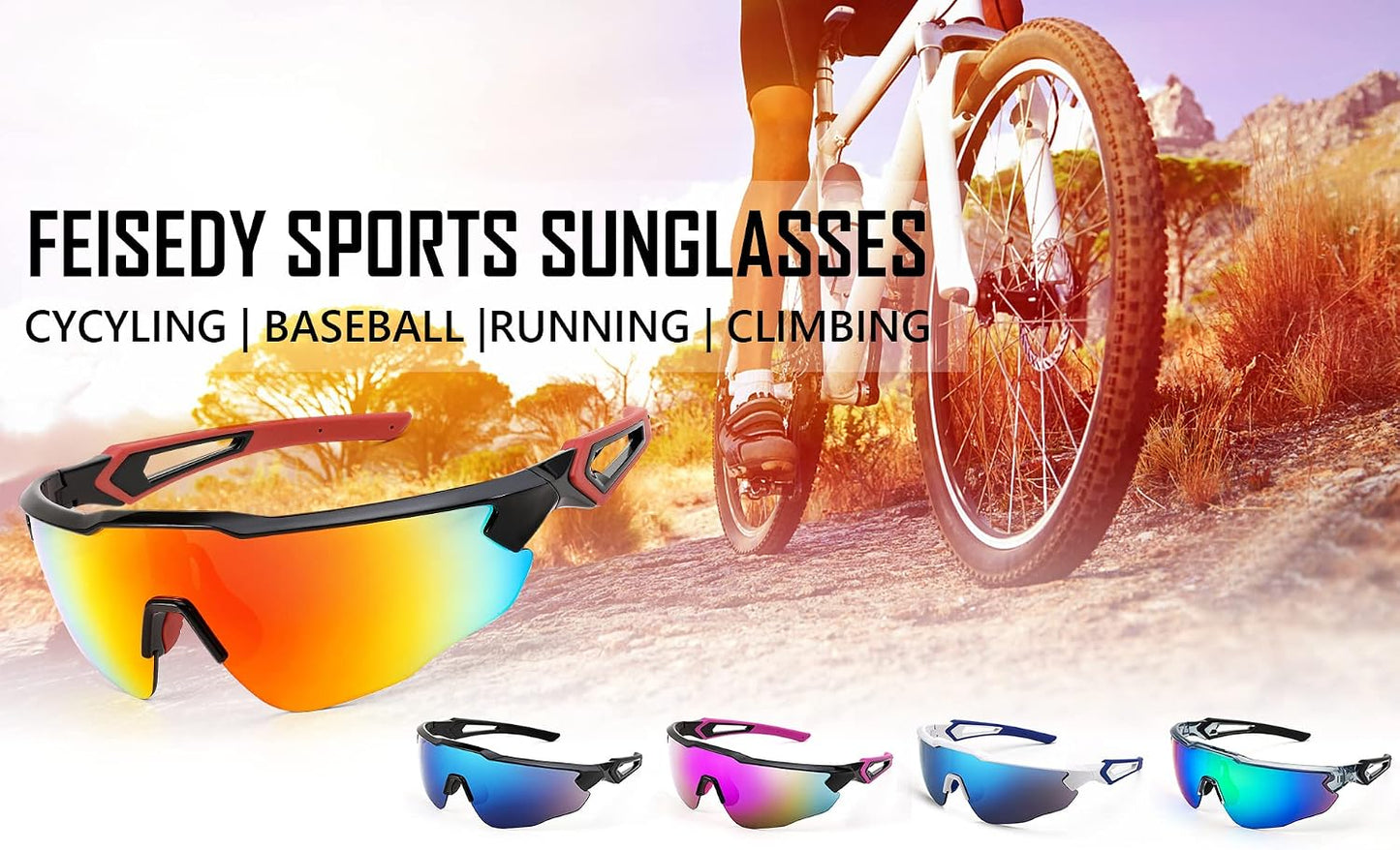商品图片 21 | B0B2WDLNDM | FEISEDY Sports Sunglasses, with 5 Lenses for Men Women, TR90 Lightweight, Baseball Cycling Motorcycle Running Golf B2940