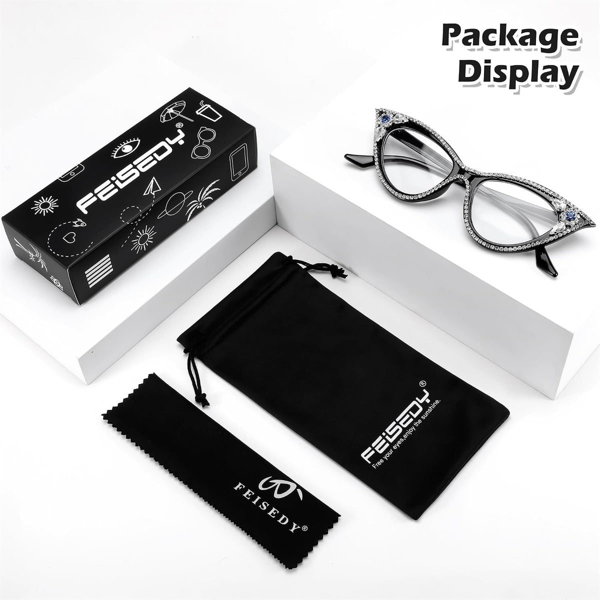 ÉÌƷͼƬ 6 | B0CQ55685Z | FEISEDY Diamond Blue Light Blocking Glasses Cat Eye Rhinestone Women Glasses Frame Anti Eyestrain Computer Eyewear B0070