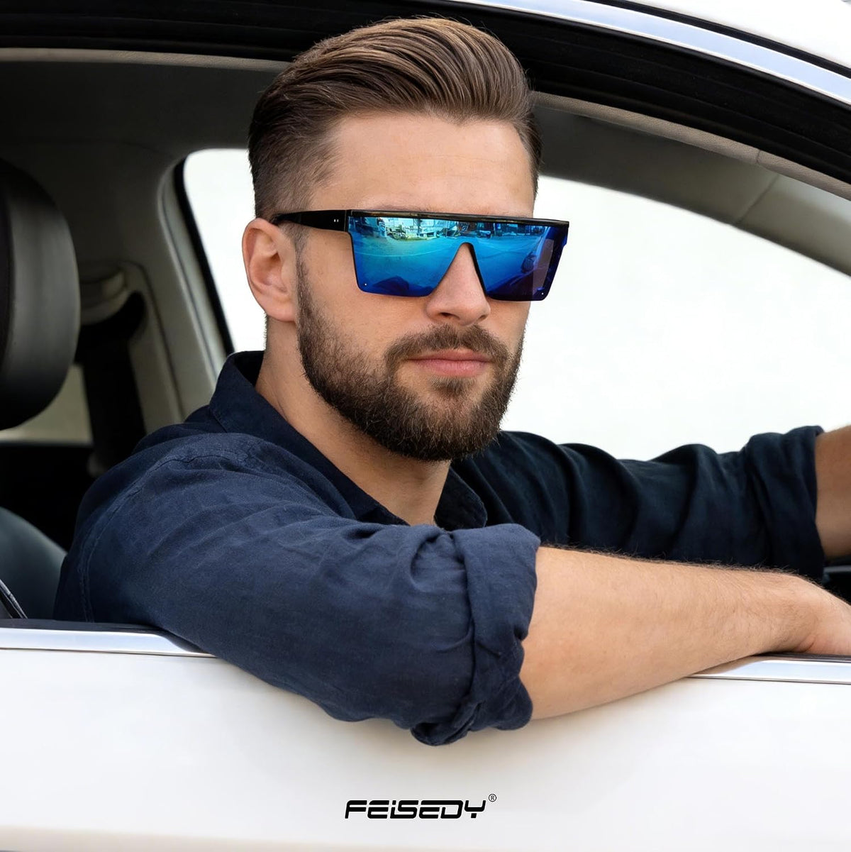 ÉÌƷͼƬ 99 | B09H6XXSDN | FEISEDY Oversized Sunglasses Mens Womens Flat Top Square Trendy Visor Shades UV400 B2470