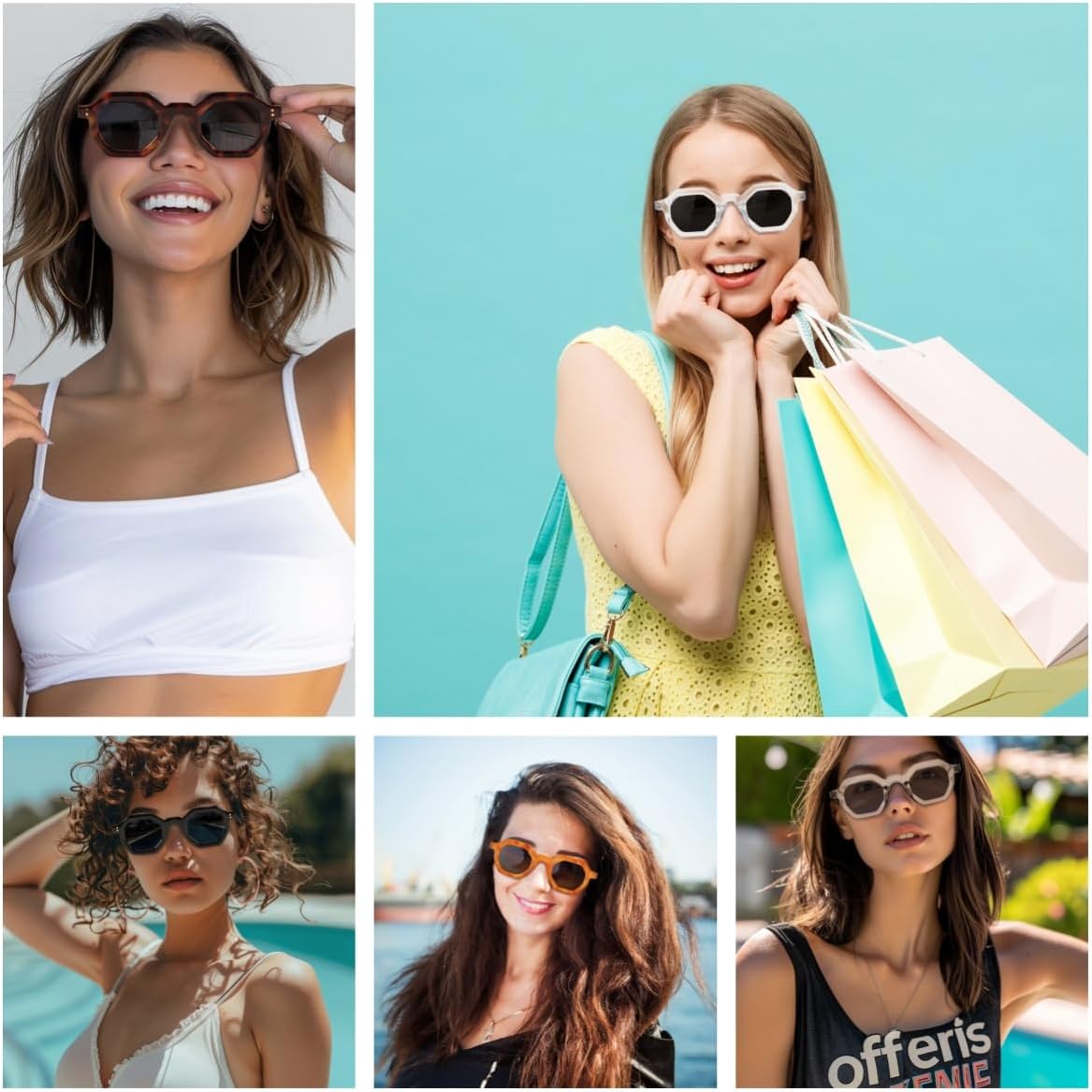 商品图片 13 | B0CSJQ26W8 | FEISEDY Octagon Sunglasses for Women - Thick Frame Fashion Rectangle Sun Glasses - Summer UV400 Protection