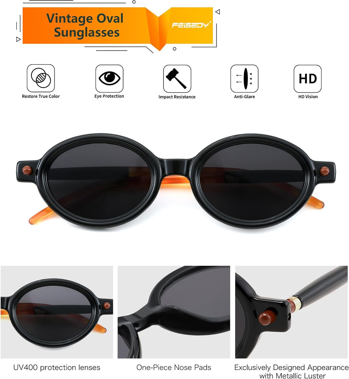 ÉÌƷͼƬ 41 | B0DTHVTKB5 | FEISEDY Retro Oval Sunglasses for Women 90s Narrow Round Lightweight Shades Y2k Trendy Sunnies B1171