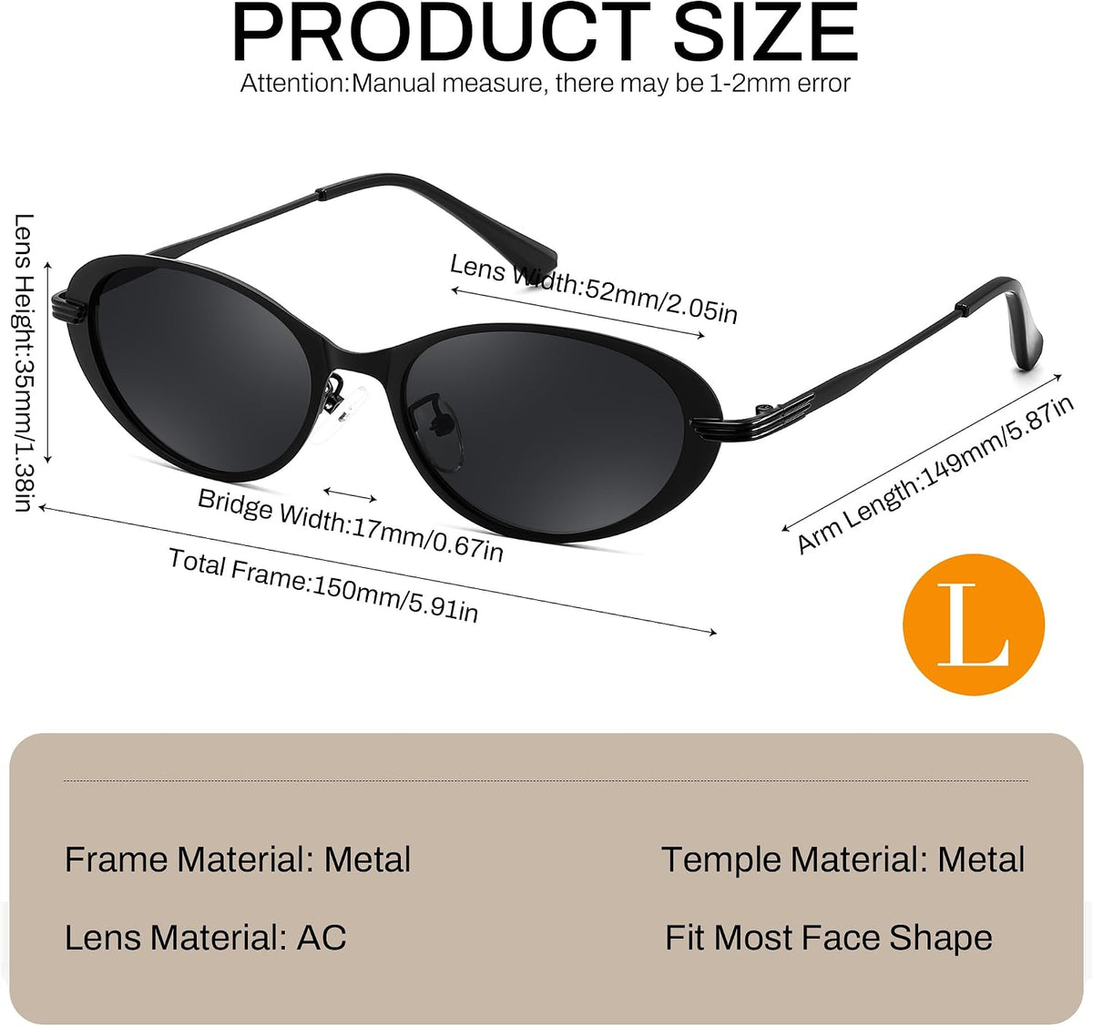 ÉÌƷͼƬ 19 | B0GVDPV1W4 | FEISEDY Metal Oval Sunglasses UV400 Protection for Women and Men B0429