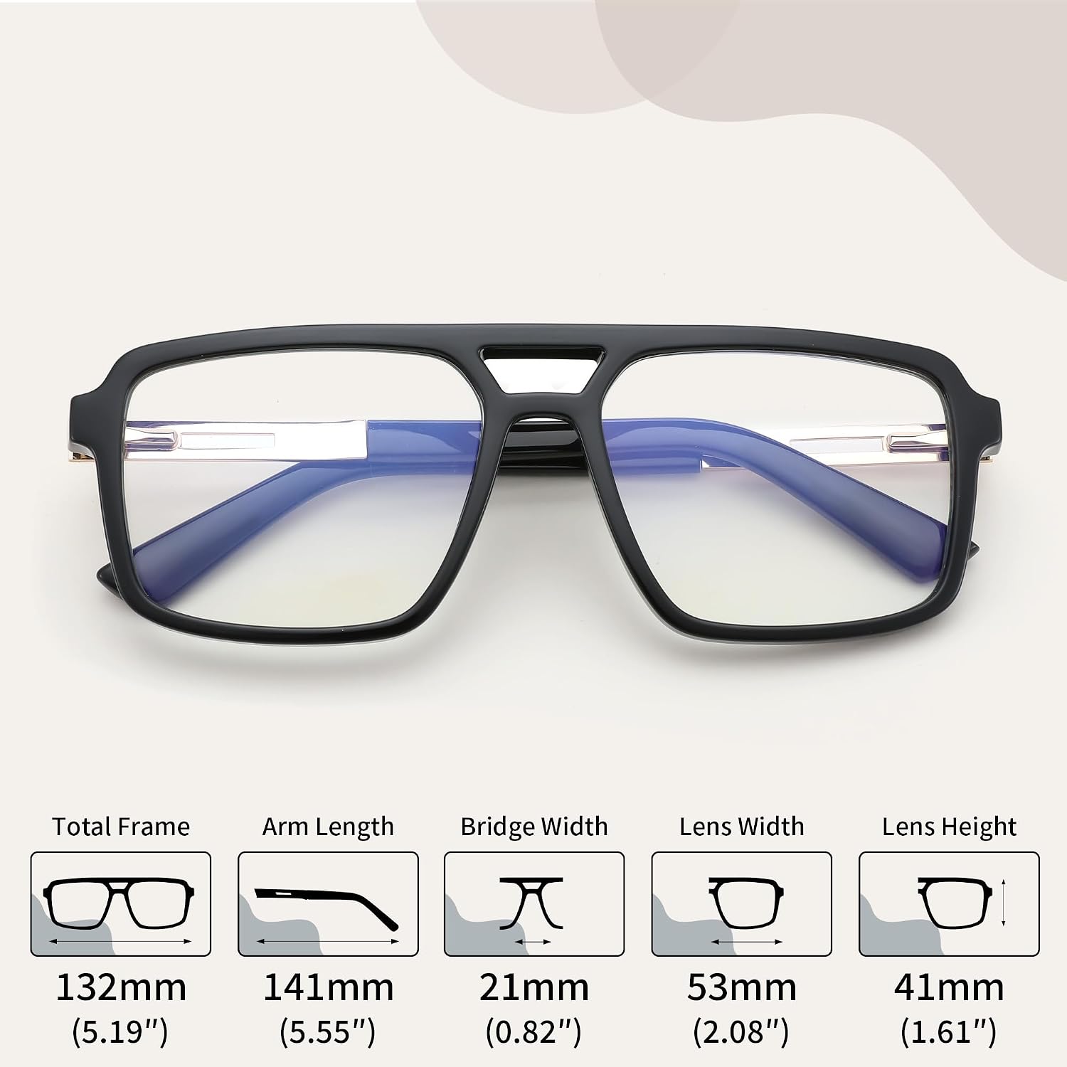 商品图片 7 | B0D9NJ18RZ | FEISEDY Retro Aviator Square Blue Light Glasses for Men Women B0209
