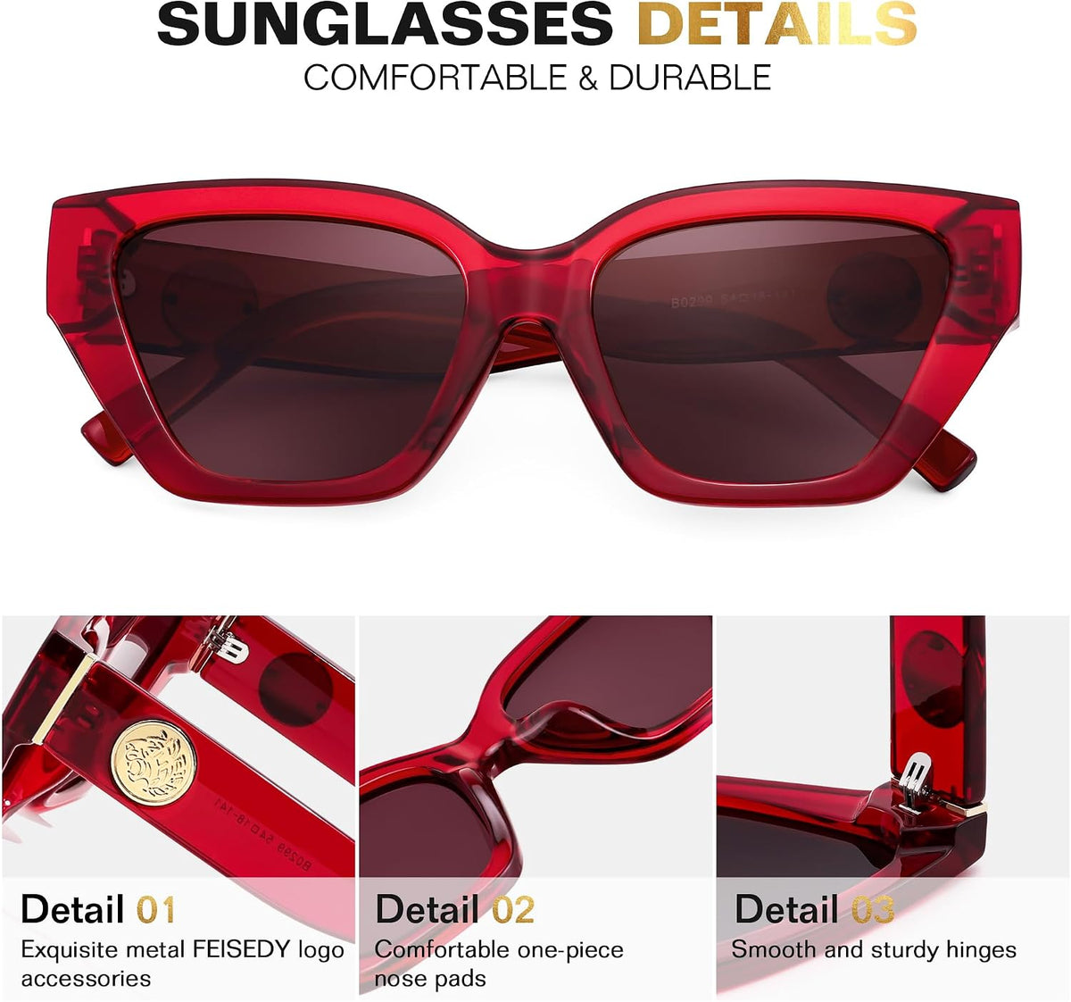 ÉÌƷͼƬ 43 | B0F8N6T6HM | FEISEDY Women's Polarized Cat Eye Sunglasses - UV400 Protection, Trendy Design for Driving & Daily Wear B0299