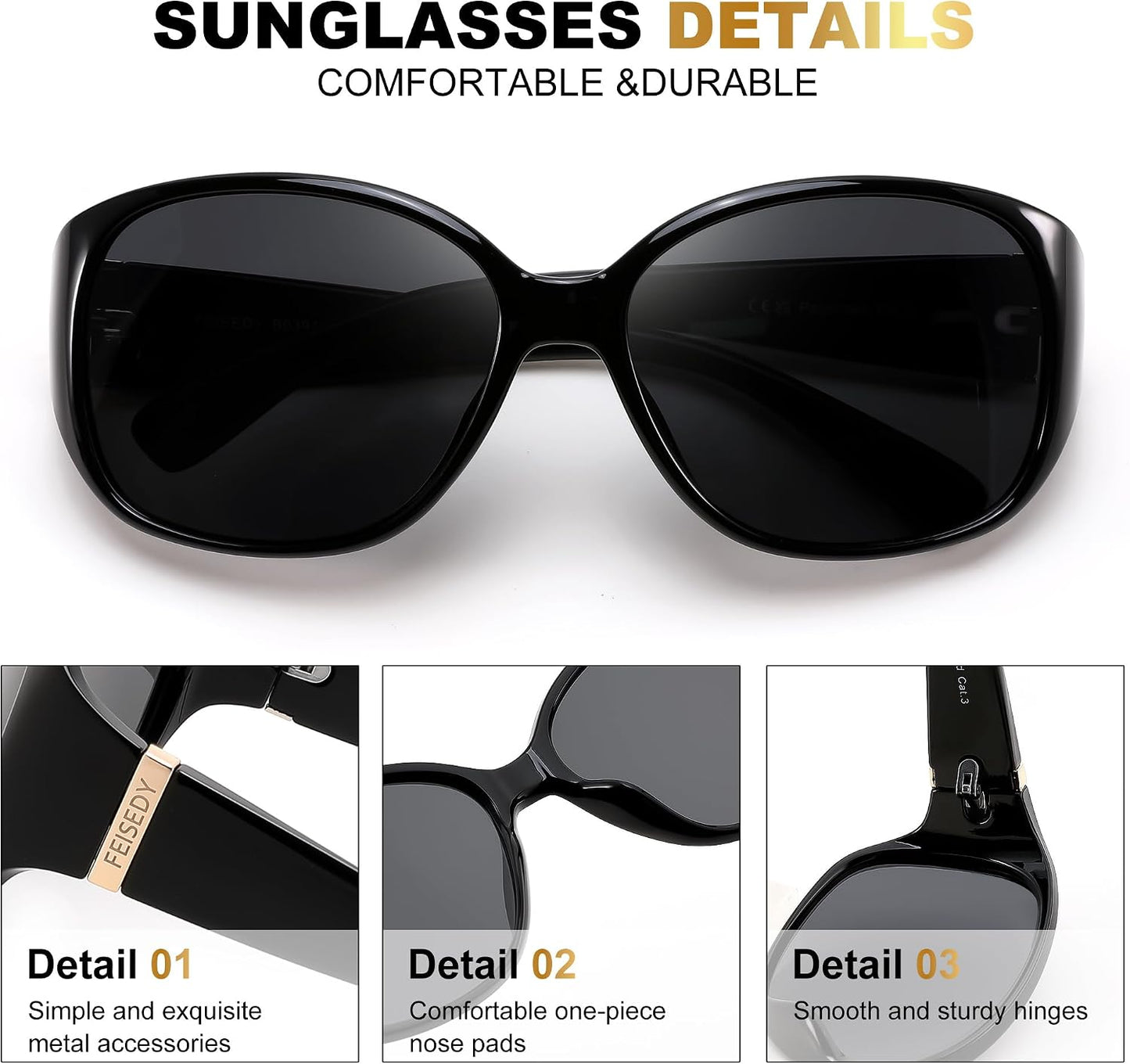 商品图片 4 | B0H4R52F3D | FEISEDY Women's Polarized Sunglasses Wrap Around Vintage Fashion Sunnies UV400 Protection B0394