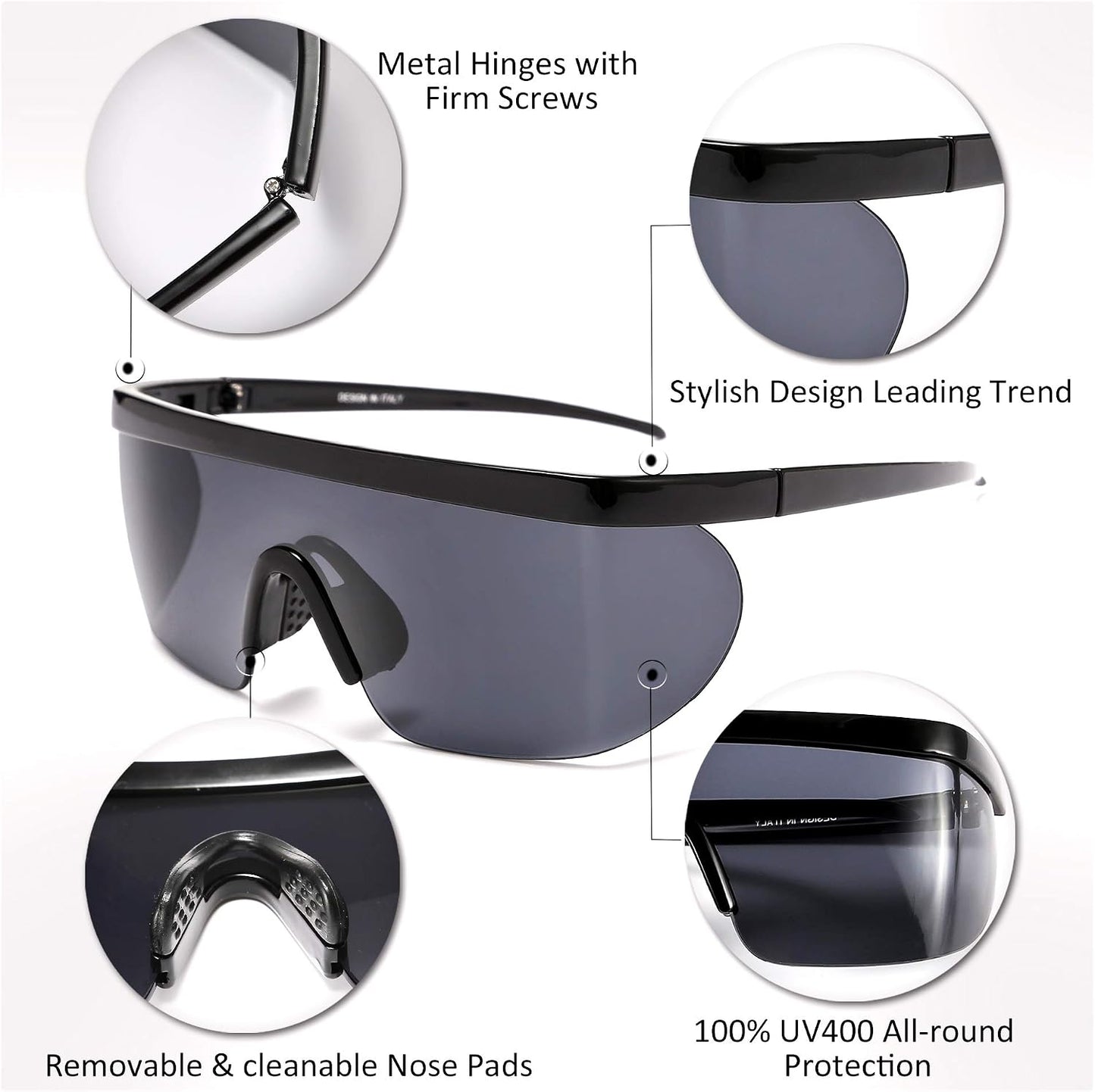 商品图片 58 | B096SD9GGG | FEISEDY Oversized Mirror Shield Sport 80s Sunglasses Ski Goggles Flat Top One Piece Futuristic Visor Women Men B2522