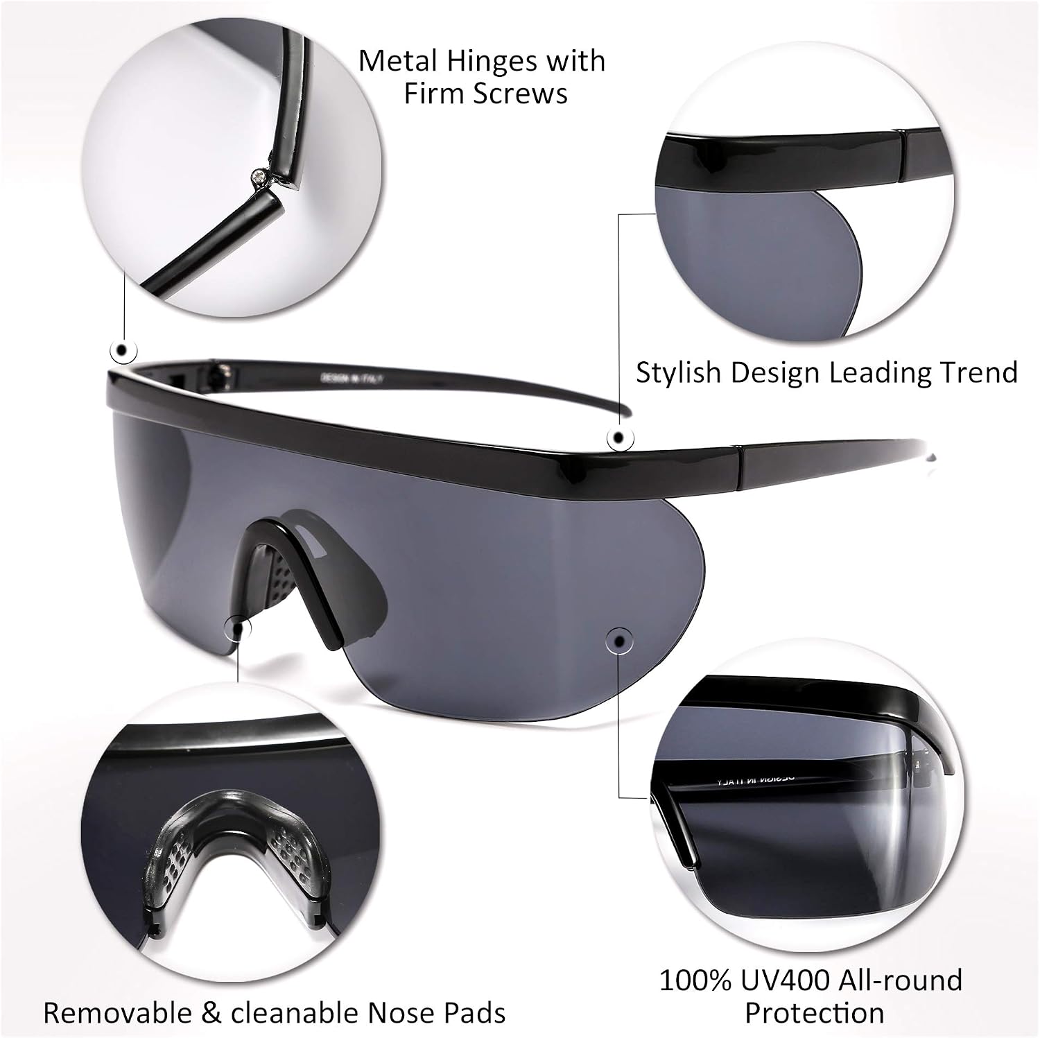 商品图片 58 | B096SD9GGG | FEISEDY Oversized Mirror Shield Sport 80s Sunglasses Ski Goggles Flat Top One Piece Futuristic Visor Women Men B2522