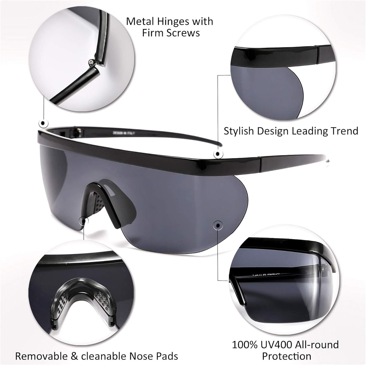 ÉÌƷͼƬ 58 | B096SD9GGG | FEISEDY Oversized Mirror Shield Sport 80s Sunglasses Ski Goggles Flat Top One Piece Futuristic Visor Women Men B2522
