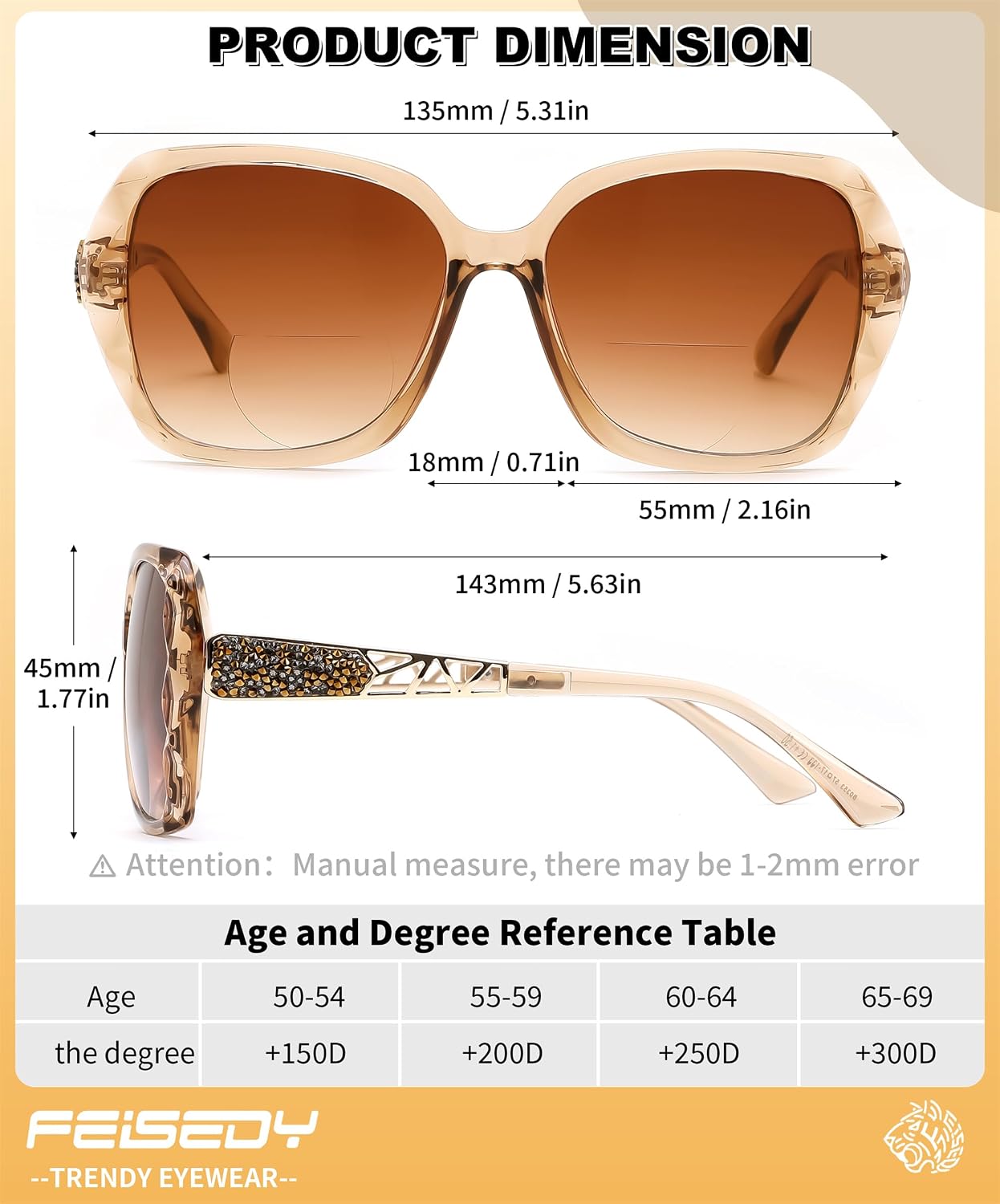 商品图片 21 | B0GSVYSZZX | FEISEDY Oversized Butterfly Bifocal Sunglasses Reader for Women B0353