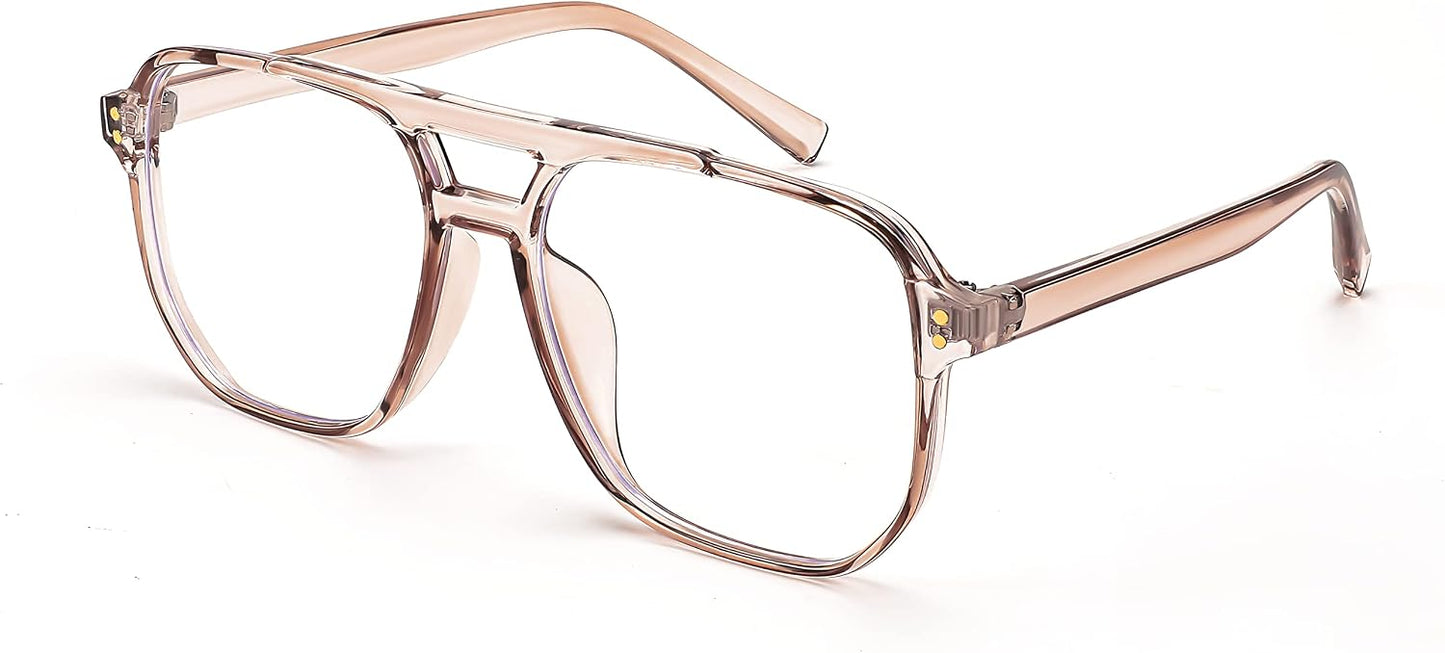 Transparent Tea / 2.0 x | B0FWXTJX4Z | FEISEDY Fashion Aviator Blue Light Reading Glasses for Woman Men B0318 | Square Pilot Computer Glasses, Anti Eyestrain Glare Readers