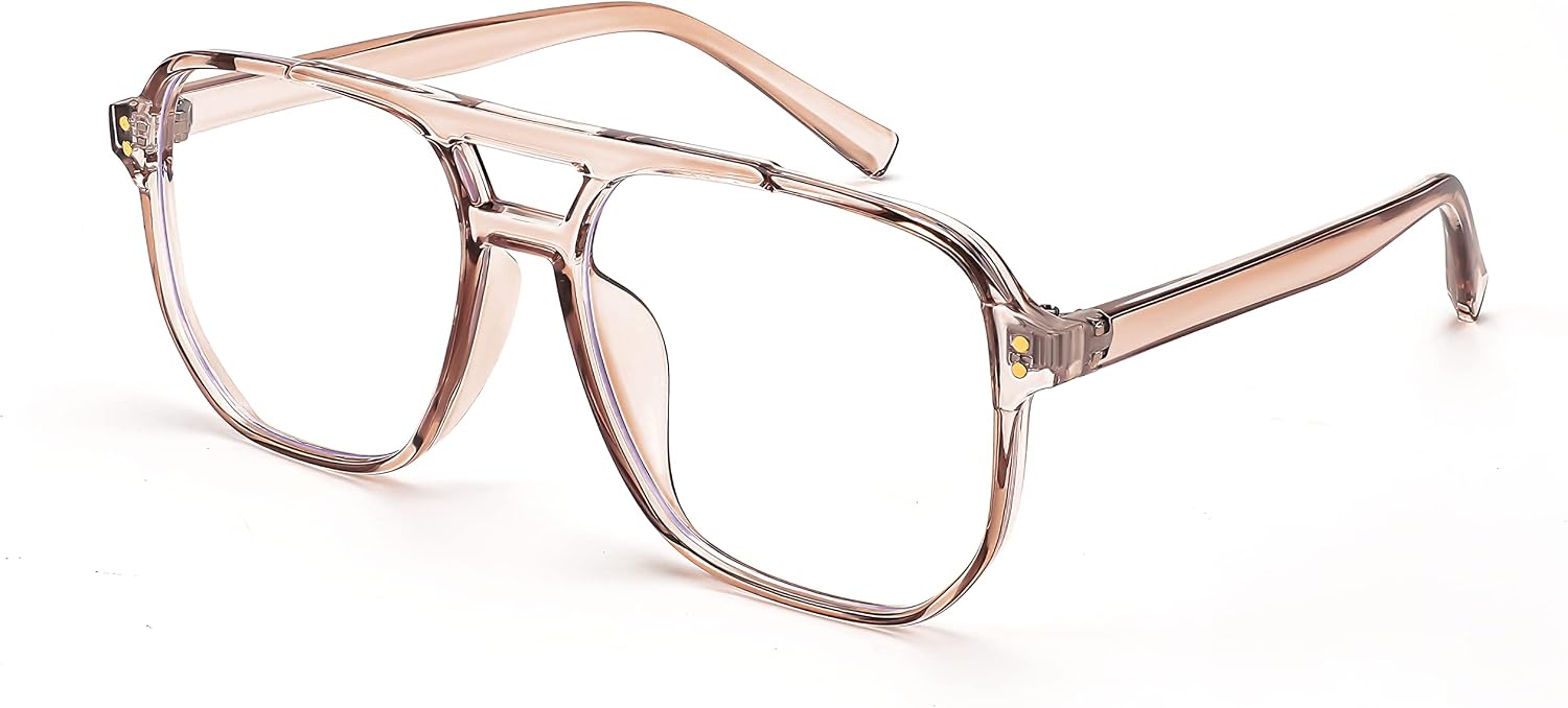 Transparent Tea / 2.0 x | B0FWXTJX4Z | FEISEDY Fashion Aviator Blue Light Reading Glasses for Woman Men B0318 | Square Pilot Computer Glasses, Anti Eyestrain Glare Readers