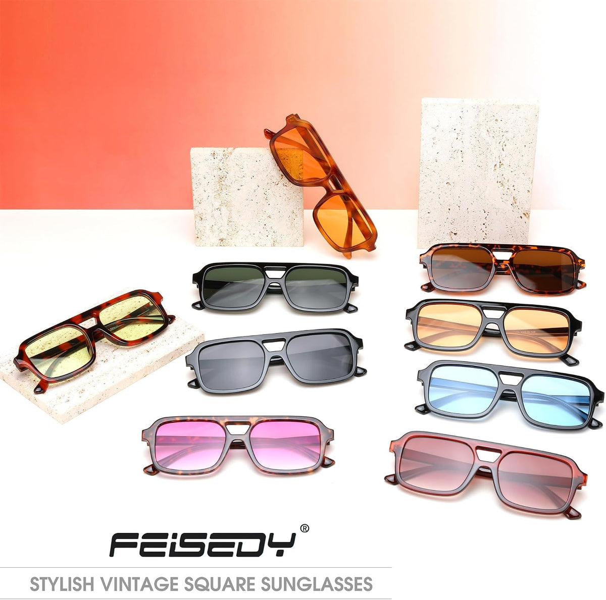 商品图片 7 | B0D446PBGN | FEISEDY Retro 70s Aviator Sunglasses for Women Men Trendy Flat Square Frame UV400 Sunglasses B0174