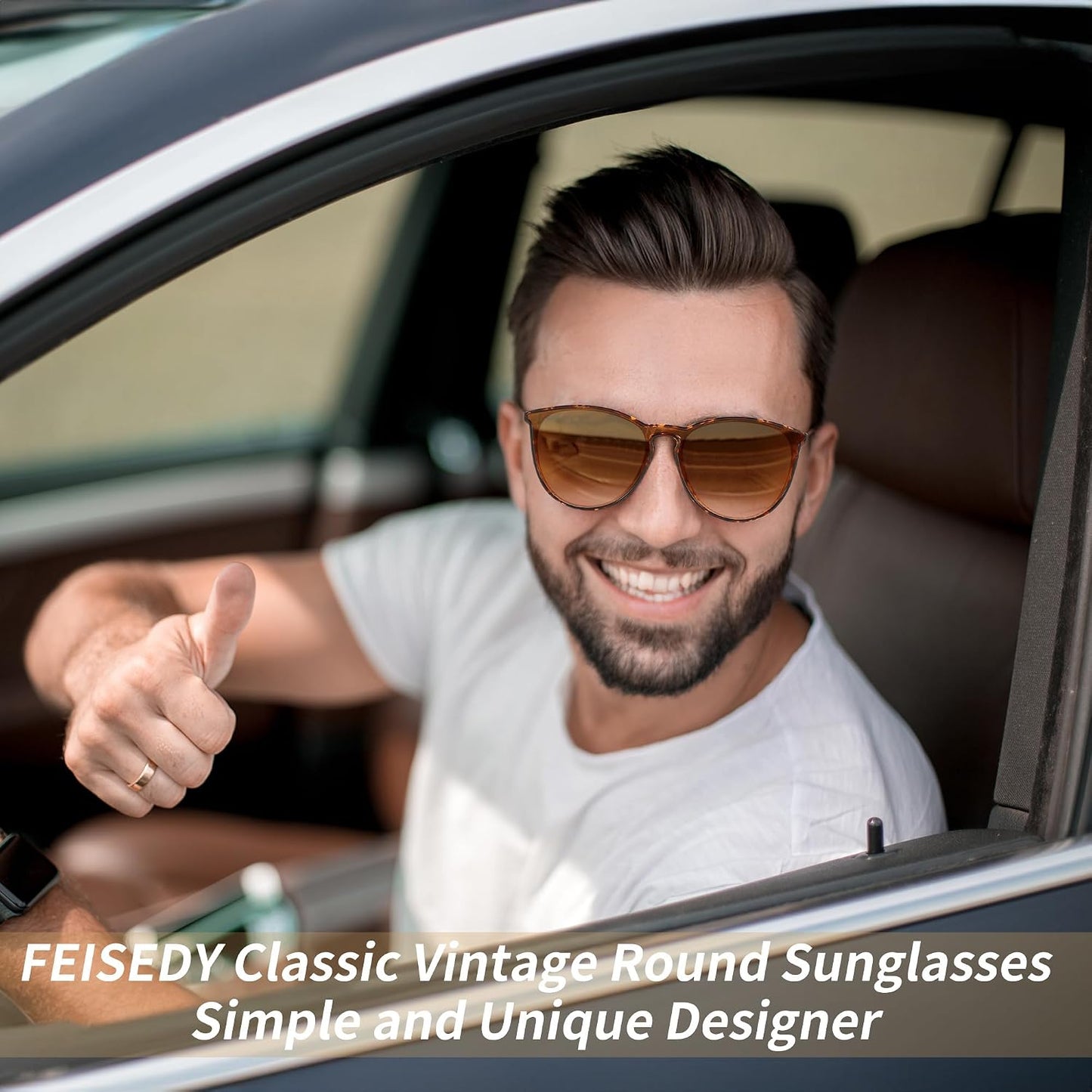 商品图片 35 | B0DGCPG41T | FEISEDY Sunglasses for Women Men Retro Round Cateye Designer Cute Mirrored UV Protection Lens B0210