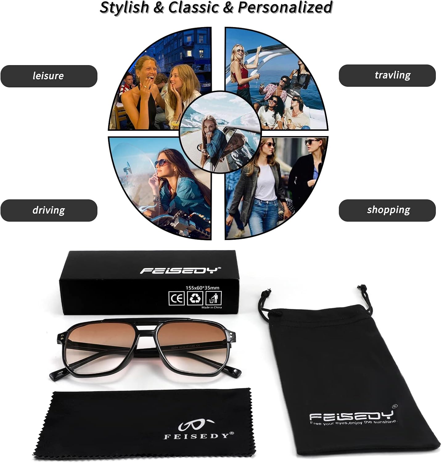 商品图片 59 | B09J8999GR | FEISEDY Retro Square Aviator Sunglasses Women Men 70s Vintage Trendy Plastic Frame Sun Glasses B2835
