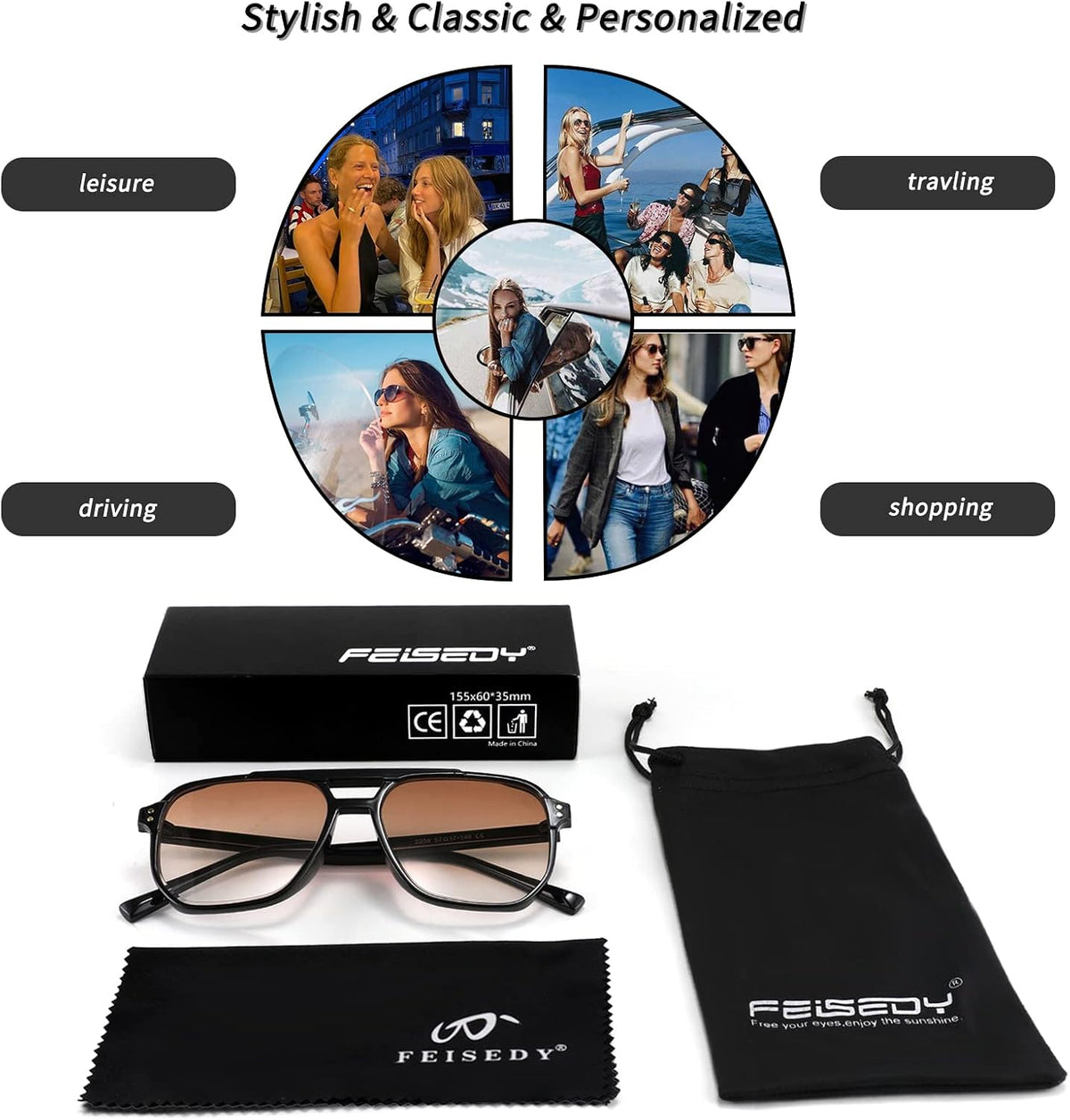 商品图片 59 | B09J8999GR | FEISEDY Retro Square Aviator Sunglasses Women Men 70s Vintage Trendy Plastic Frame Sun Glasses B2835