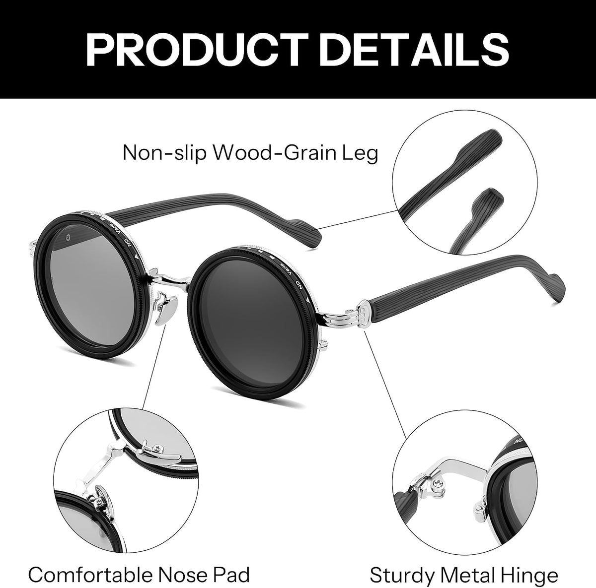 ÉÌƷͼƬ 9 | B0GG9L2R9Z | FEISEDY Adjustable Polarized Sunglasses Round ND TAC Lenses UV400 B0380