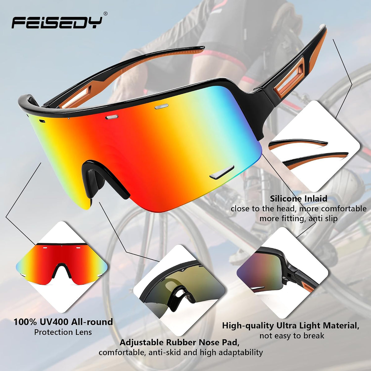 ÉÌƷͼƬ 13 | B0C6M24X4M | FEISEDY Sports Sunglasses Cycling Glasses Baseball Glasses for Youth Teens UV400 Protection B2974