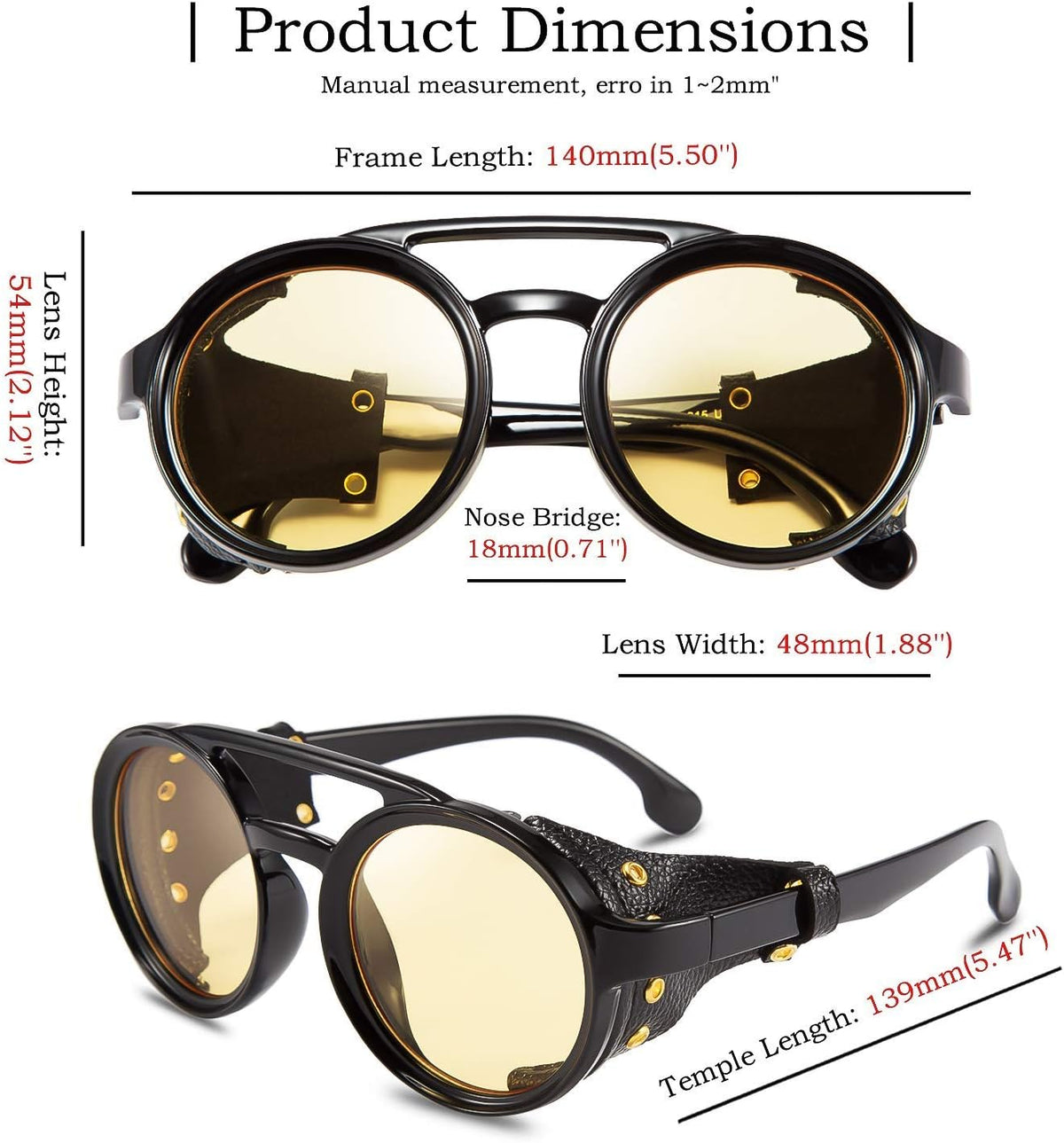 ÉÌƷͼƬ 38 | B09WN3J4YZ | FEISEDY Retro Round Steampunk Sunglasses Women Men Leatherwear B2532