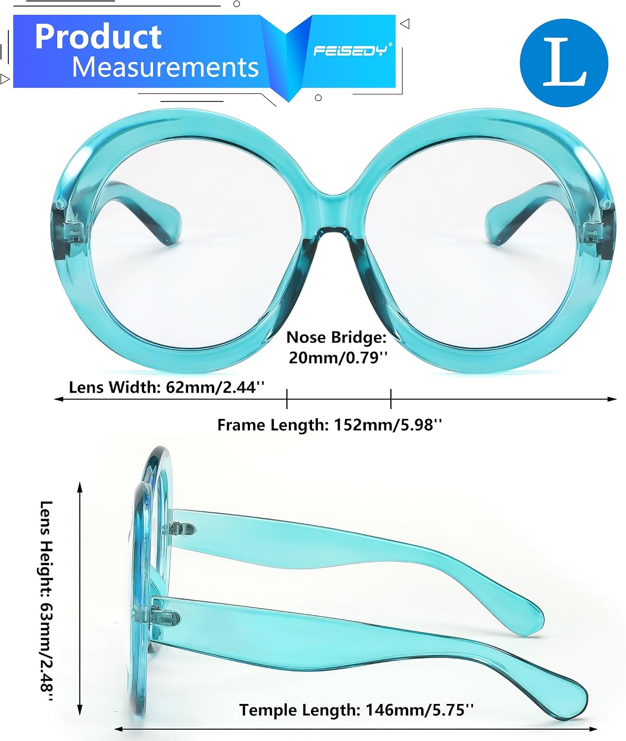 商品图片 10 | B0CQ26NQZS | FEISEDY Oversized Blue Light Blocking Glasses Women Men Retro Big Round Frame Eyewear Clear Lens Computer Glasses B2997