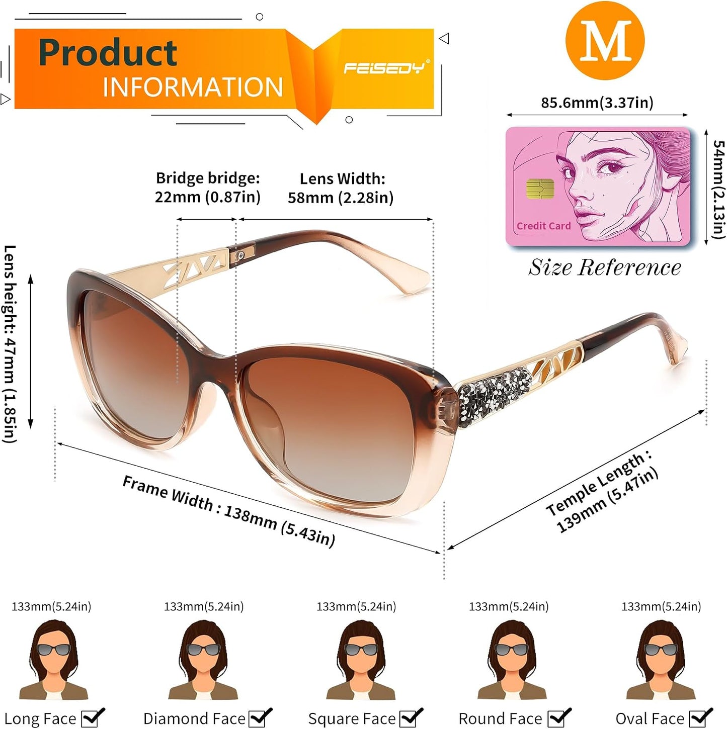 商品图片 26 | B0D2RBKKPD | FEISEDY Polarized Women Sunglasses Retro Shades Photochromic Lens Sparkling Crystal Sunglasses UV400 Protection B0144