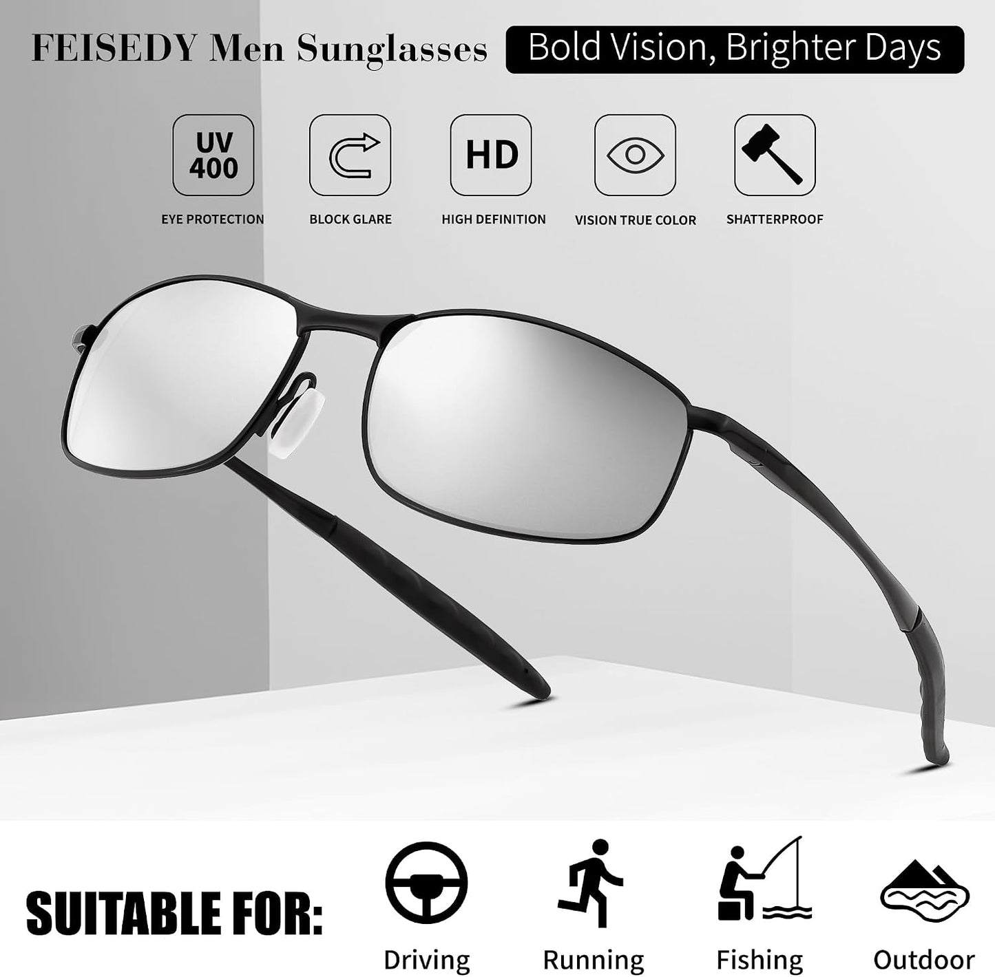 商品图片 58 | B07GSRV2H5 | FEISEDY Rectangle Polarized Square Sunglasses for Men Women B2444