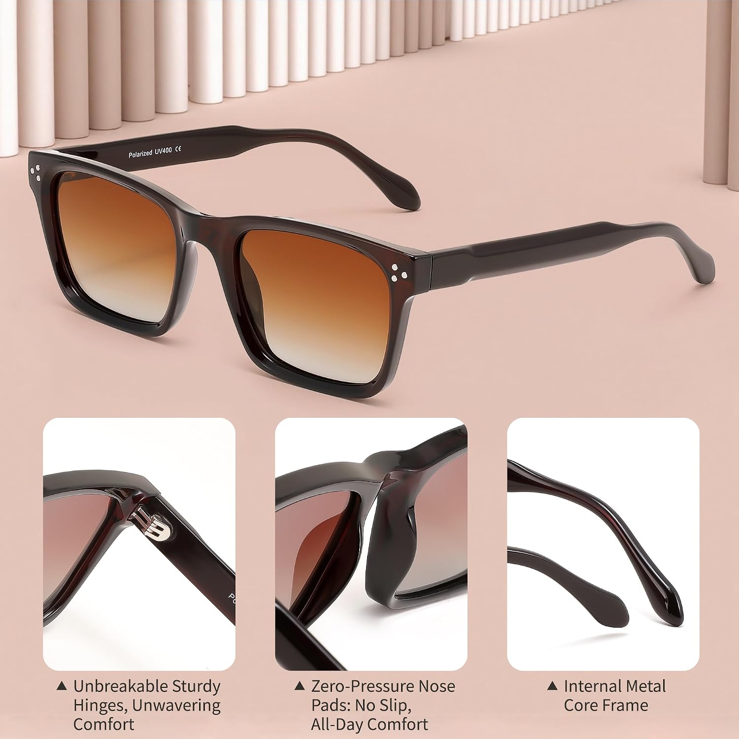 商品图片 3 | B0FHD6DJB5 | FEISEDY Trendy Square Polarized Sunglasses For Men Women Thick Frame B0294