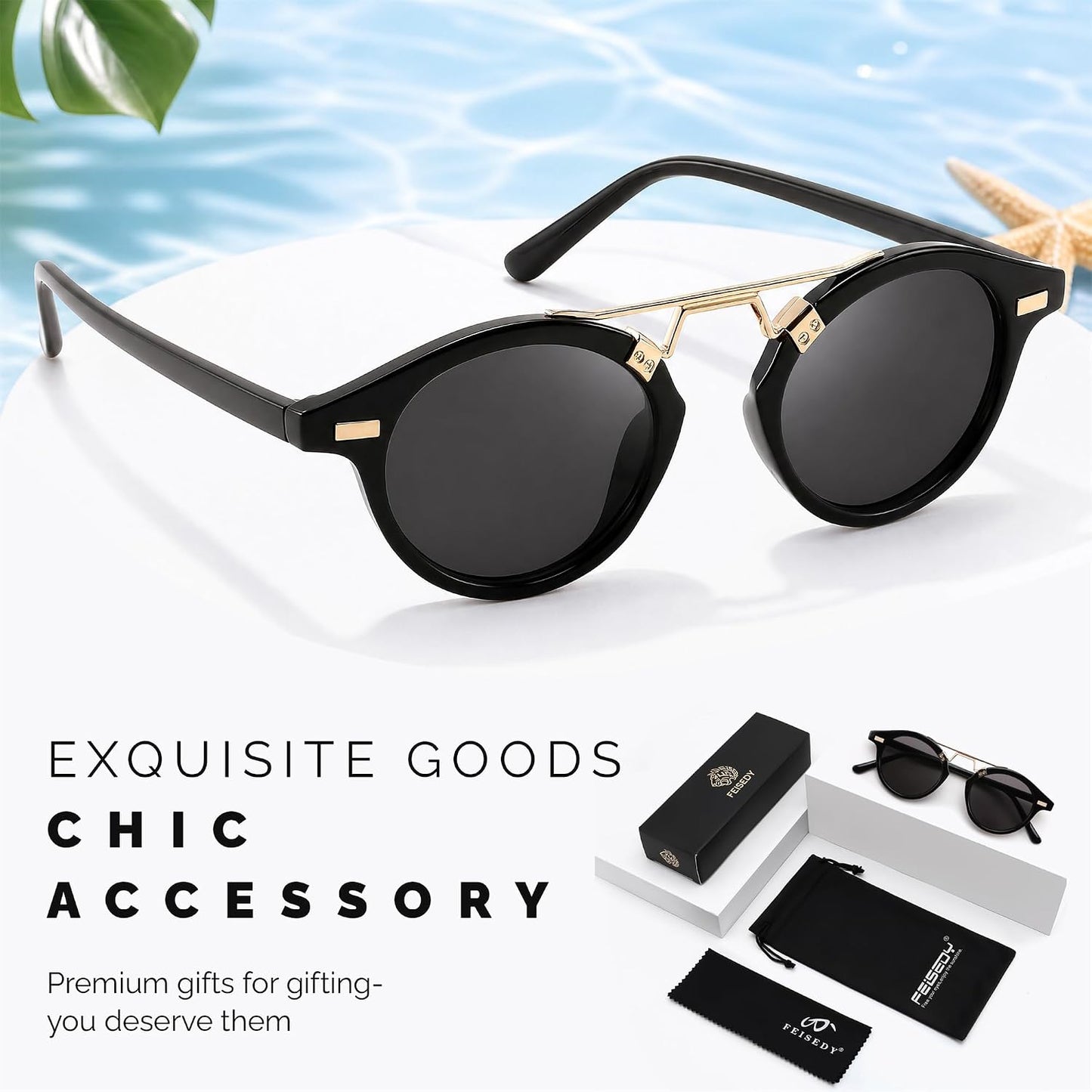 商品图片 24 | B0GX62YR7C | FEISEDY Retro Round Metal Brow Sunglasses for Women for Small Face B0427