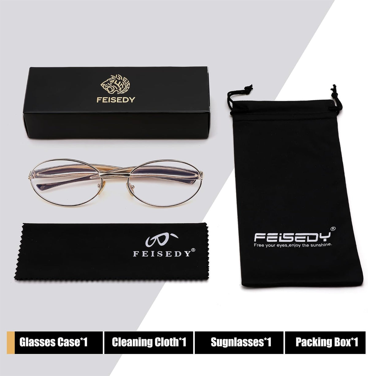 ÉÌƷͼƬ 19 | B0FH4FH8VH | FEISEDY Retro Oval Sunglasses Women Men - Gold Metal Chunky Frame, UV400 for Driving & Daily Wear B0312