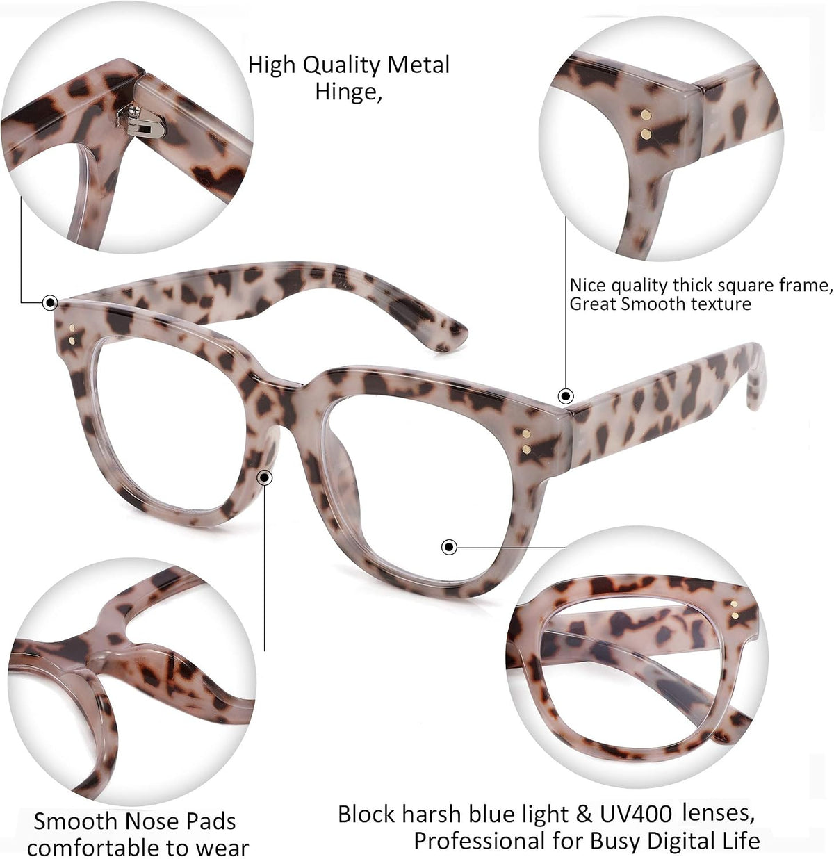商品图片 21 | B08MFD4QG6 | FEISEDY Retro Square Anti Blue Light Blocking Glasses Women Thick Oversized Computer Eyeglasses Double Metal Studs B2689