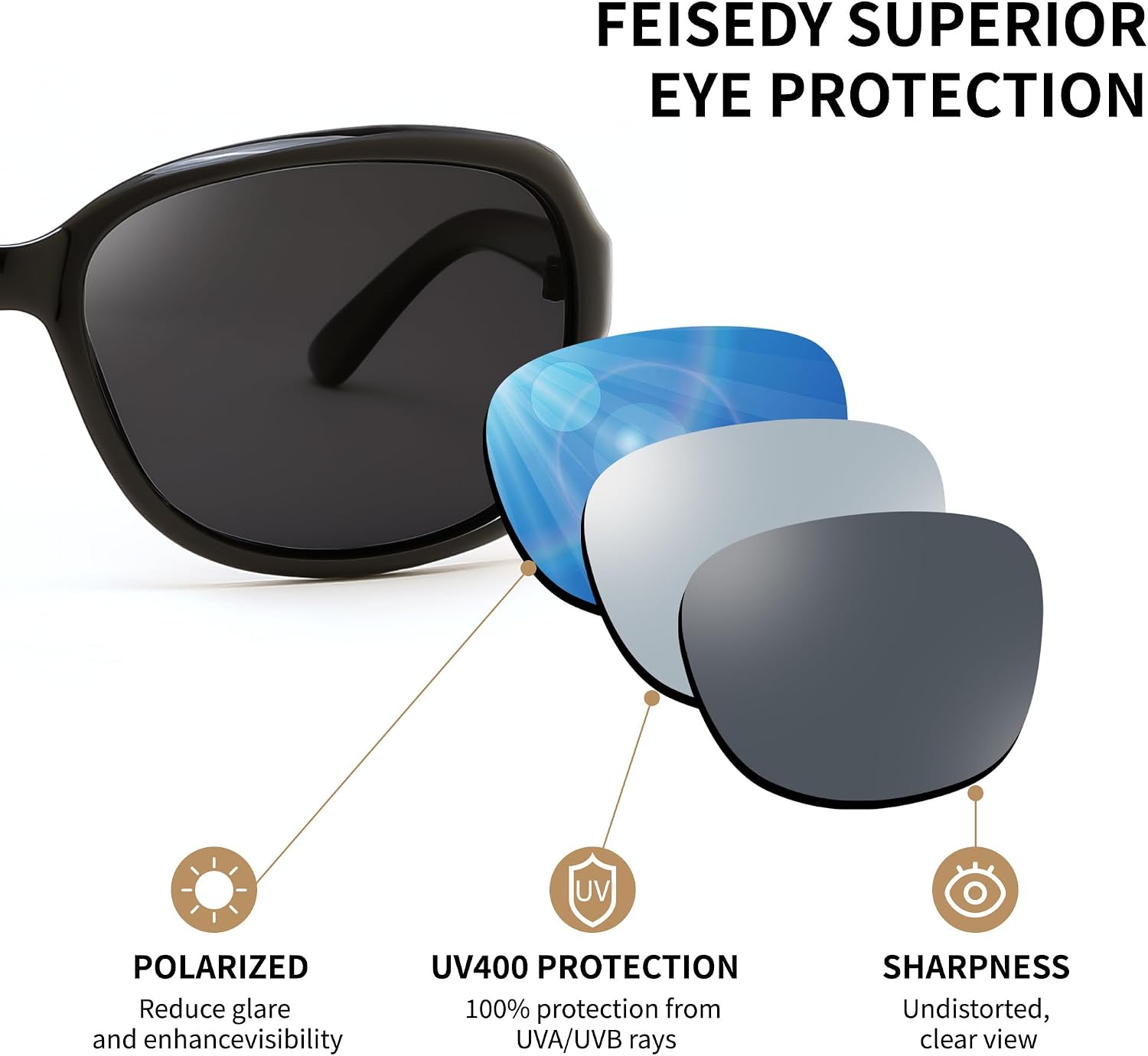 商品图片 5 | B0FZKDK786 | FEISEDY Polarized Sunglasses for Women Classic Vintage UV400 Shade | Trendy Square Wraparound Ladies Sun Glasses B0309