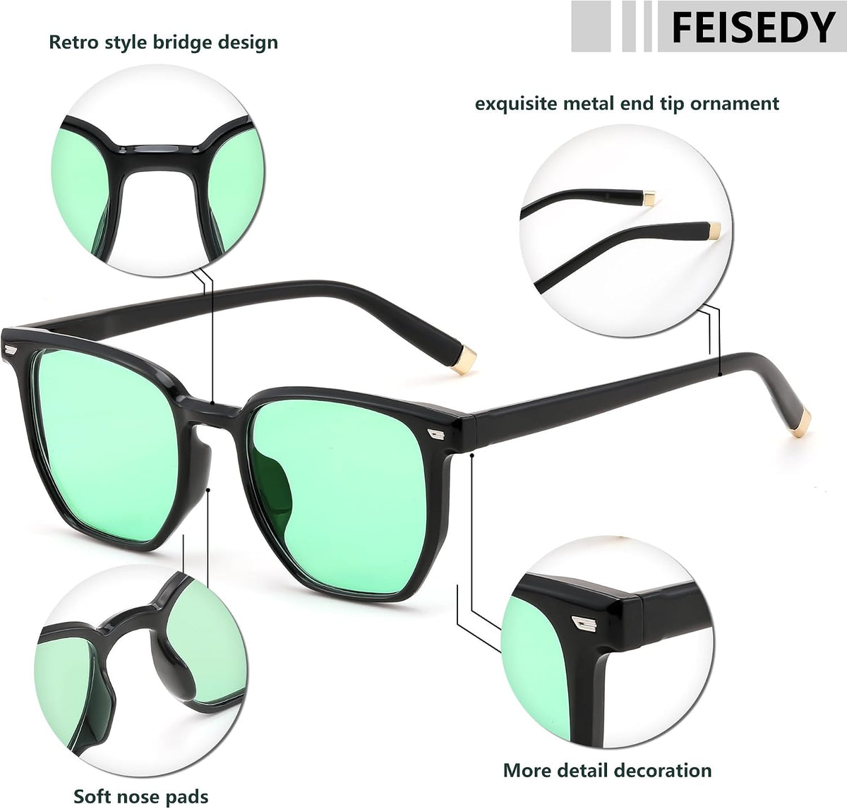 ÉÌƷͼƬ 11 | B0F58QMH7Q | FEISEDY Retro Square Sunglasses Women Men Trendy Rectangle Shades Vintage Sun Glasses B0274