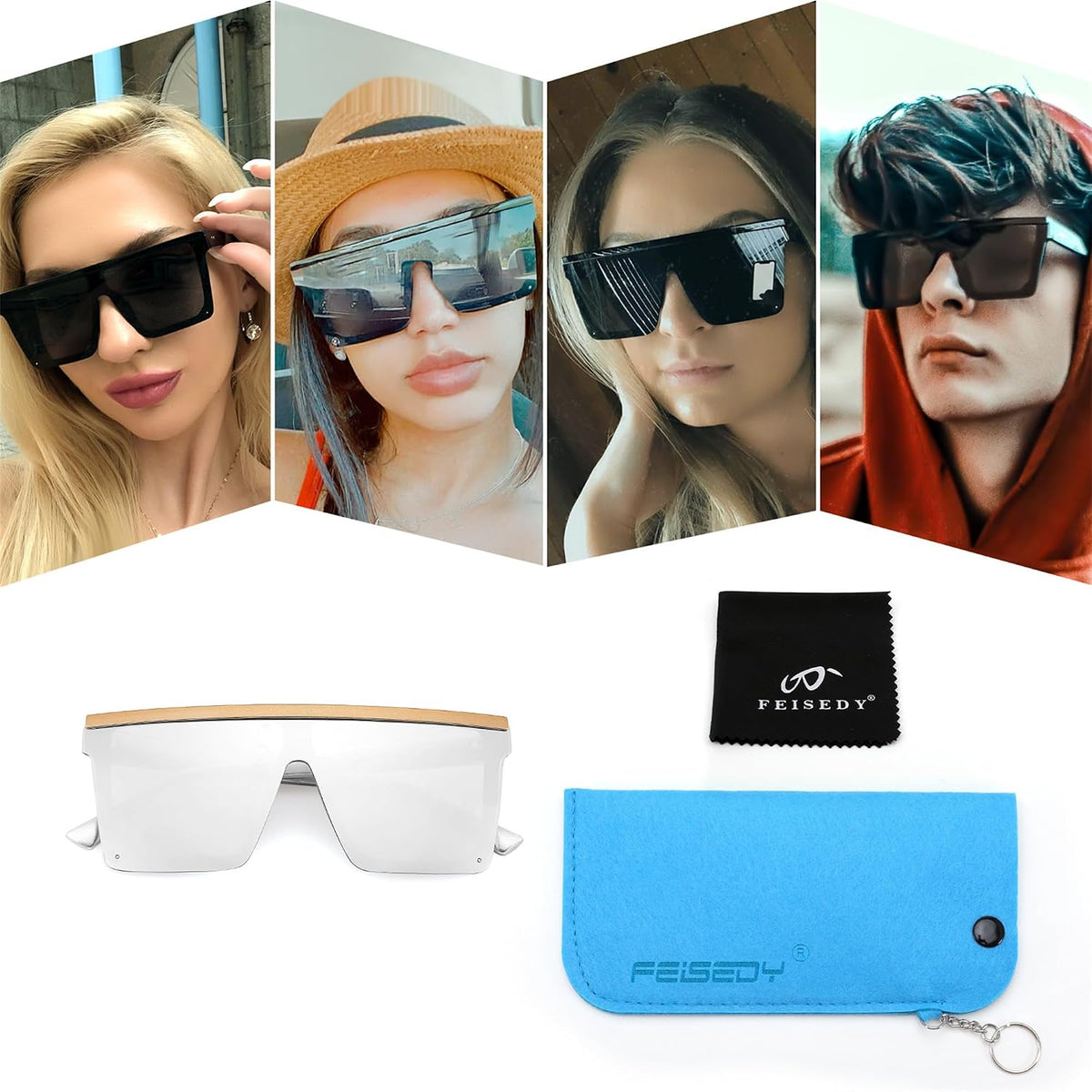 ÉÌƷͼƬ 31 | B09H6XXSDN | FEISEDY Oversized Sunglasses Mens Womens Flat Top Square Trendy Visor Shades UV400 B2470