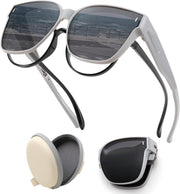 Grey Frame & Black Lens / 60 Millimeters | B0D9N78X8G | FEISEDY Folding Polarized Fit Over Glasses Sunglasses for Women Men Lightweight Foldable Sunglasses Over Glasses B0218