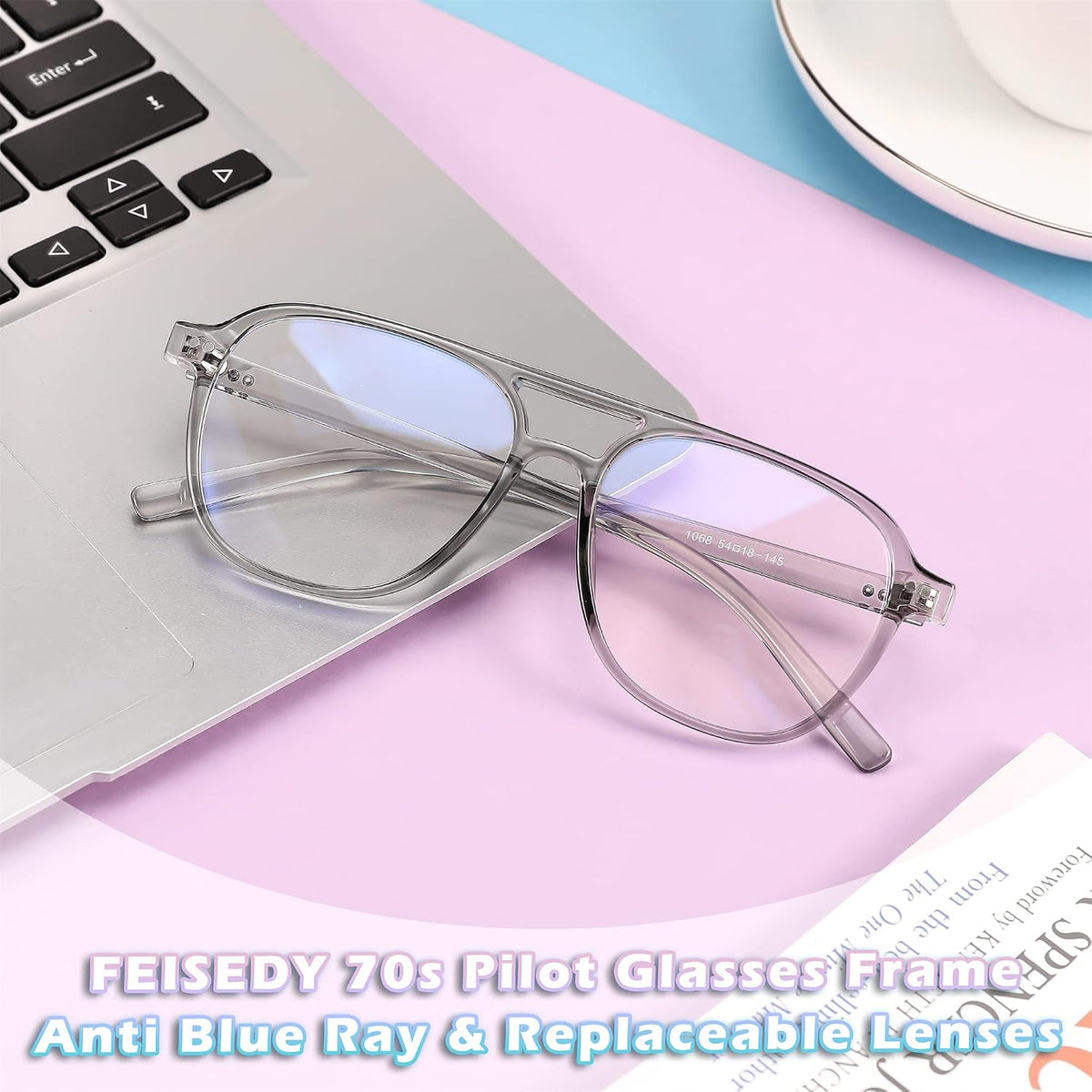 商品图片 11 | B0BYCYNXHJ | FEISEDY Lightweight Pilot Glasses Frame Blue Light Blocking Glasses Women Men Oversized Square Computer Glasses B2387